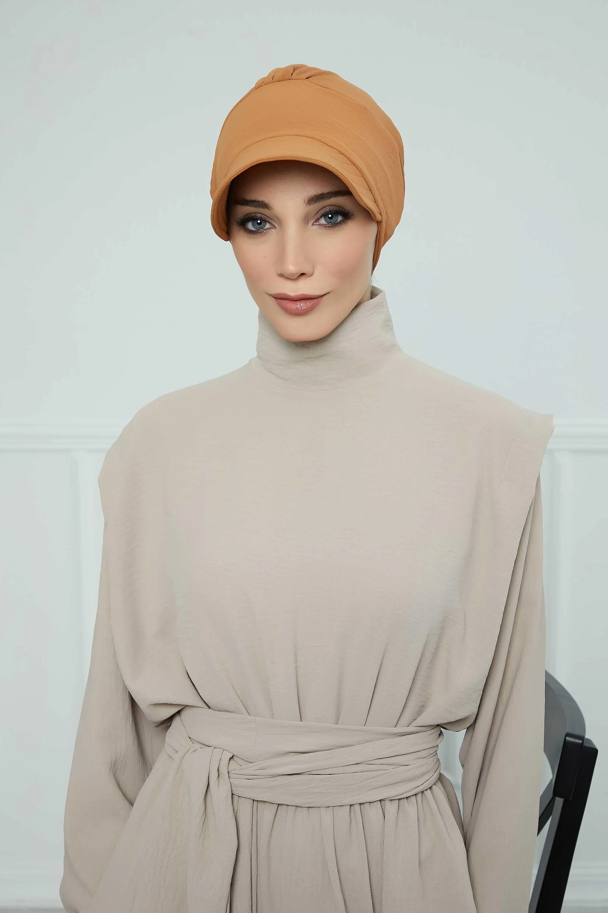 High Quality Newsboy Women Hat, Pre-Tied Turban made from High Quality Wrinkle-Resistant Aerobin Fabric, Visored Instant Turban Cover,B-73A