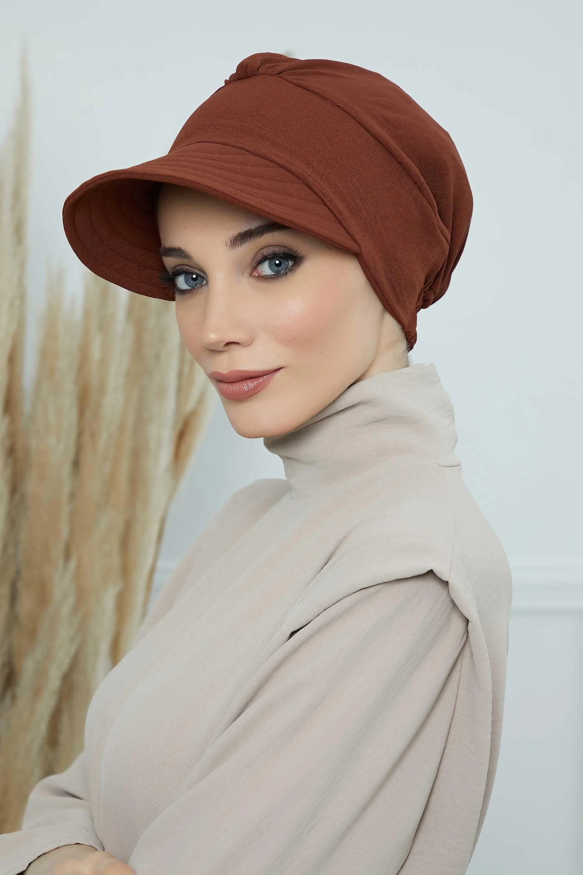 High Quality Newsboy Women Hat, Pre-Tied Turban made from High Quality Wrinkle-Resistant Aerobin Fabric, Visored Instant Turban Cover,B-73A