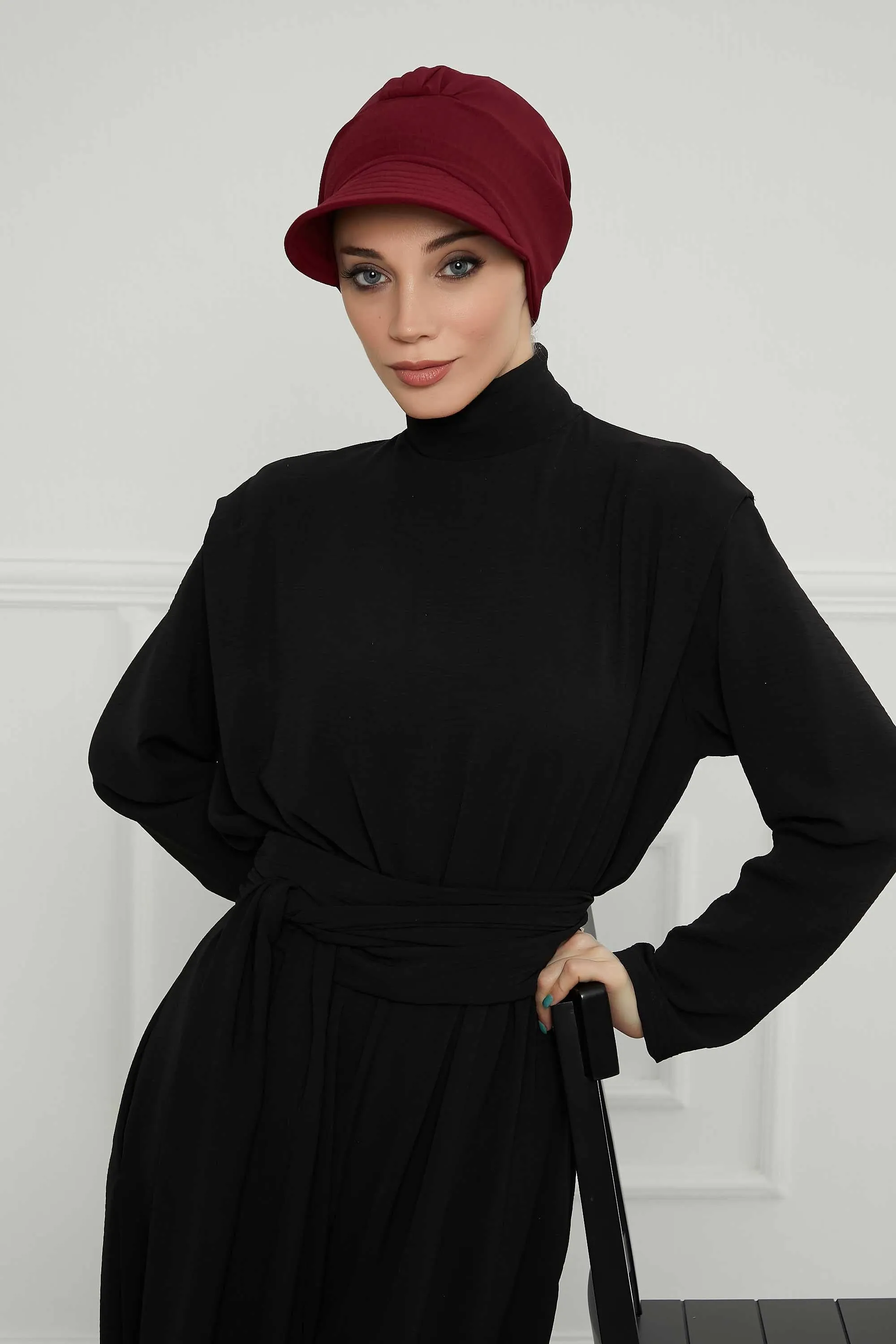 High Quality Newsboy Women Hat, Pre-Tied Turban made from High Quality Wrinkle-Resistant Aerobin Fabric, Visored Instant Turban Cover,B-73A