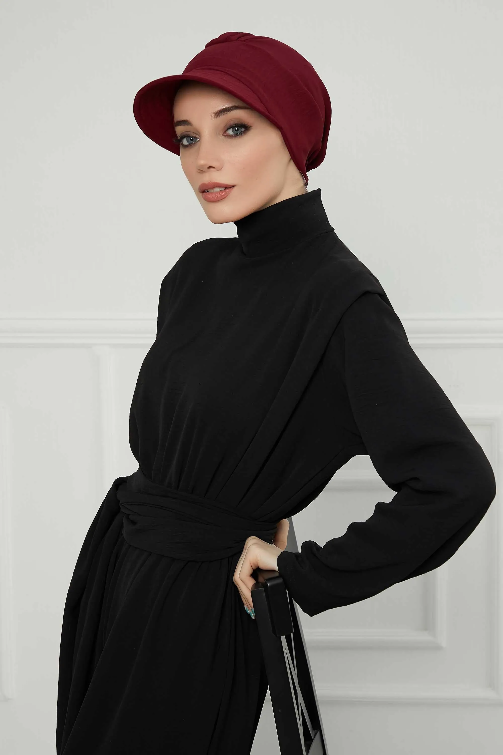 High Quality Newsboy Women Hat, Pre-Tied Turban made from High Quality Wrinkle-Resistant Aerobin Fabric, Visored Instant Turban Cover,B-73A