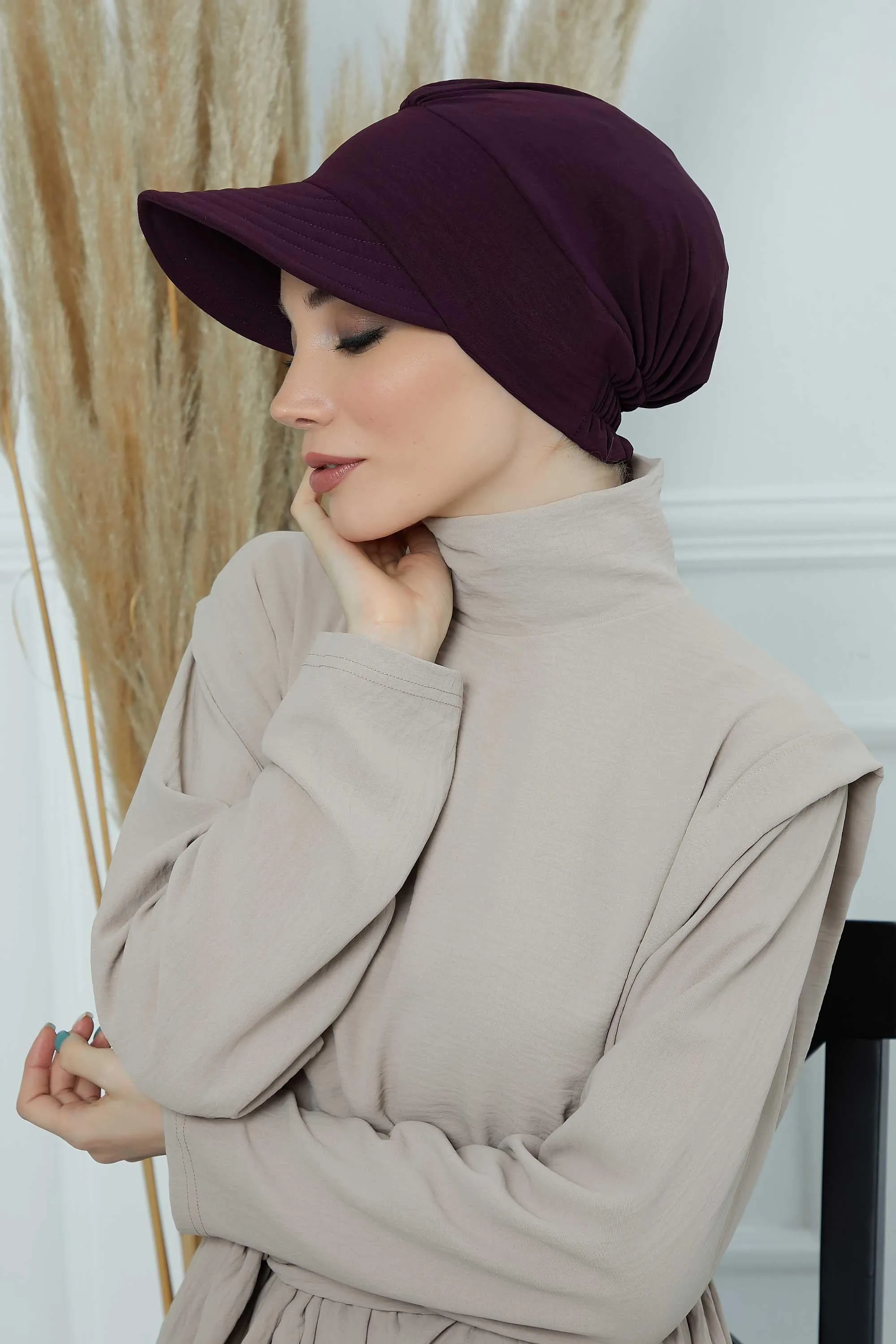 High Quality Newsboy Women Hat, Pre-Tied Turban made from High Quality Wrinkle-Resistant Aerobin Fabric, Visored Instant Turban Cover,B-73A