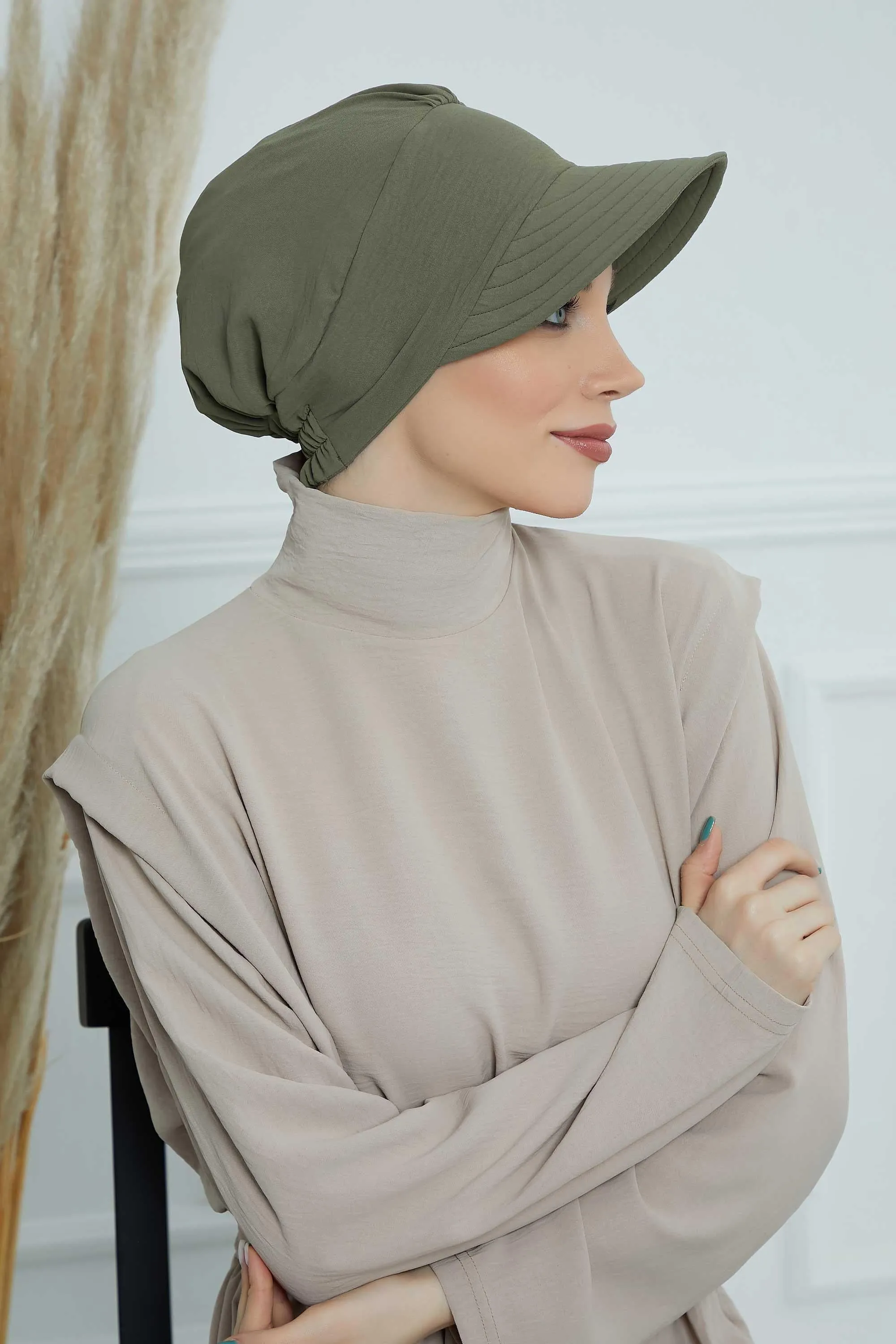 High Quality Newsboy Women Hat, Pre-Tied Turban made from High Quality Wrinkle-Resistant Aerobin Fabric, Visored Instant Turban Cover,B-73A