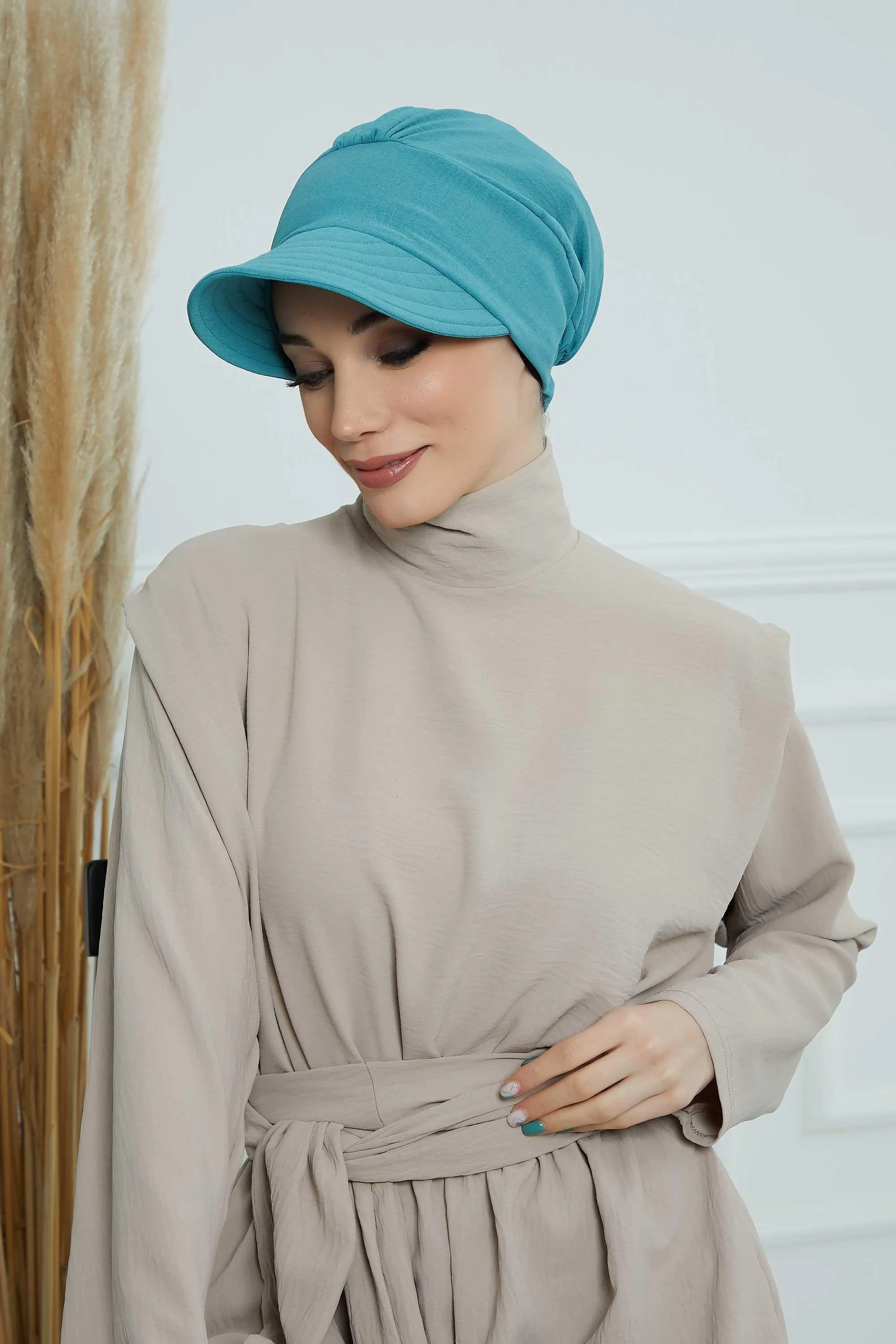 High Quality Newsboy Women Hat, Pre-Tied Turban made from High Quality Wrinkle-Resistant Aerobin Fabric, Visored Instant Turban Cover,B-73A