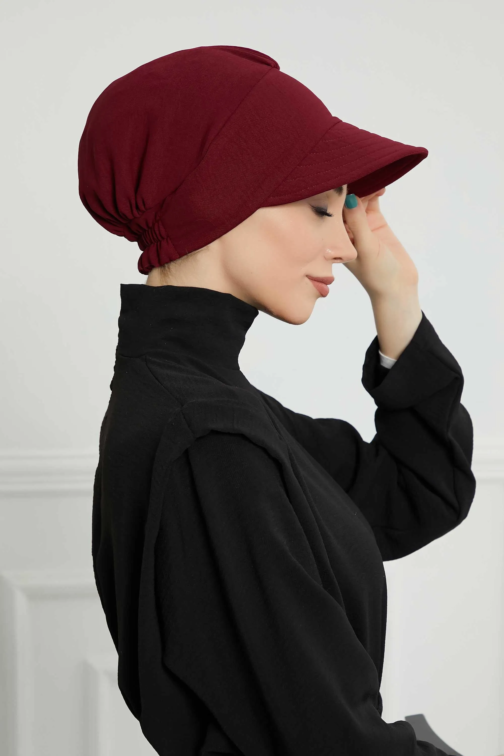 High Quality Newsboy Women Hat, Pre-Tied Turban made from High Quality Wrinkle-Resistant Aerobin Fabric, Visored Instant Turban Cover,B-73A