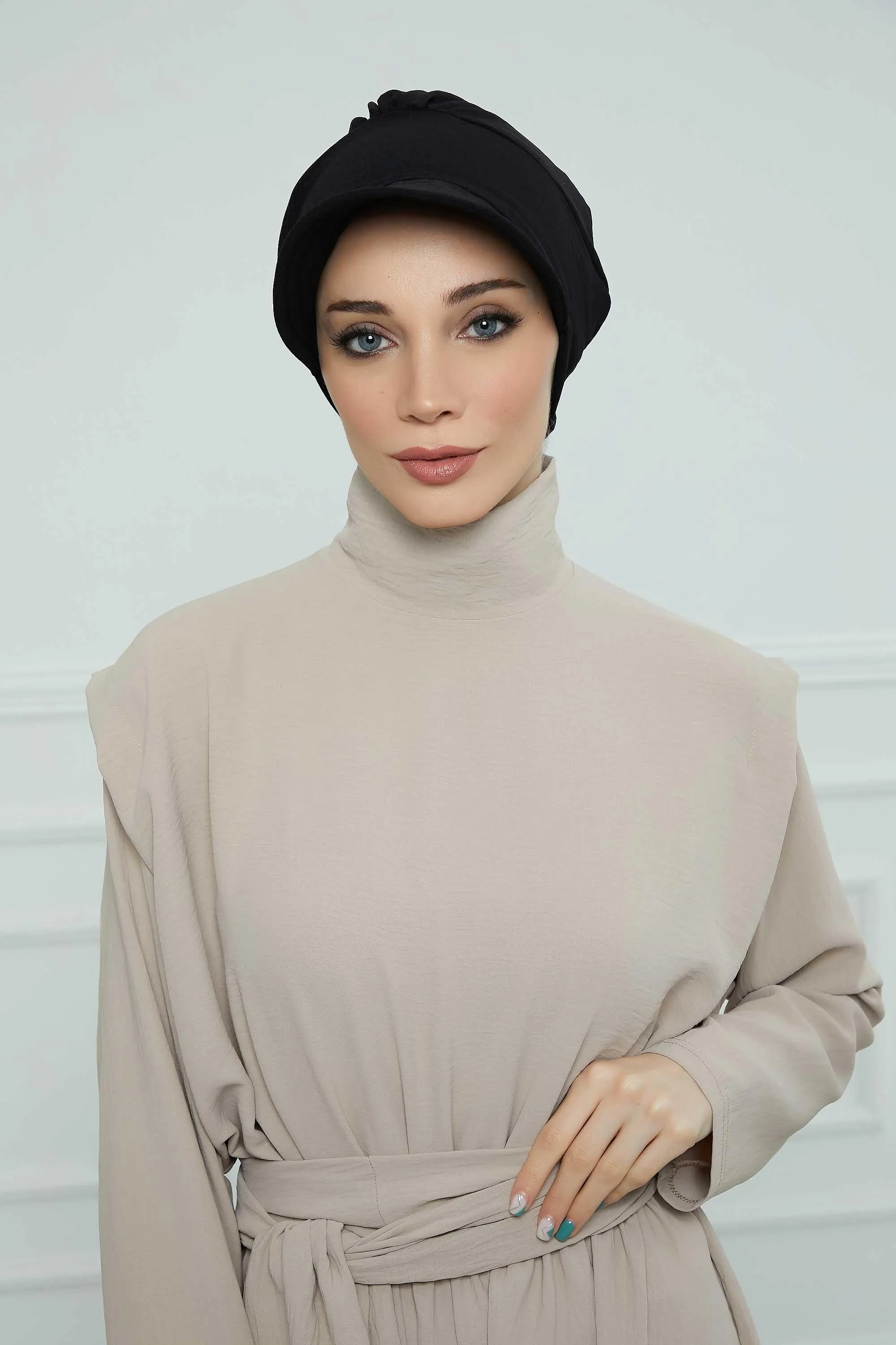 High Quality Newsboy Women Hat, Pre-Tied Turban made from High Quality Wrinkle-Resistant Aerobin Fabric, Visored Instant Turban Cover,B-73A