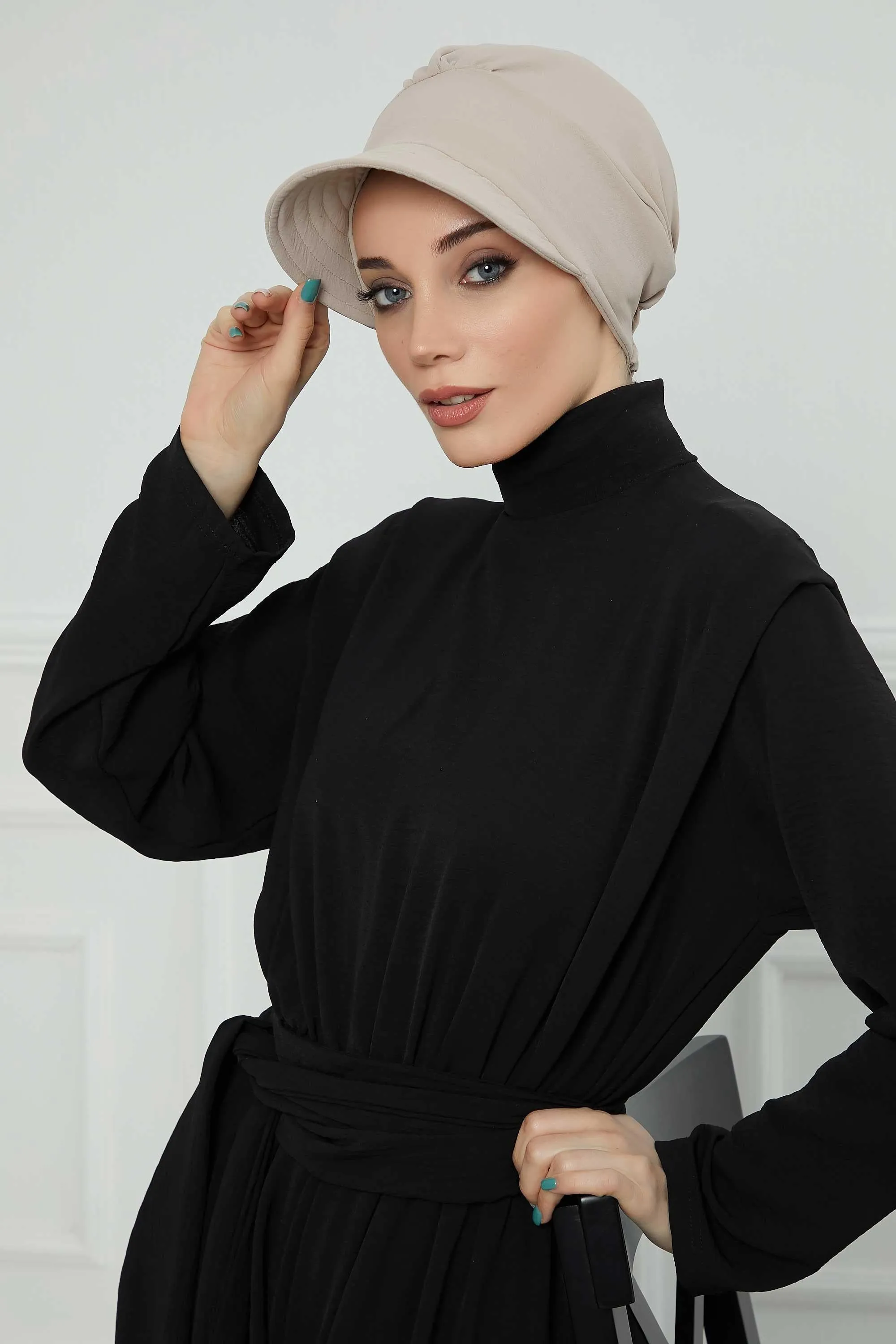 High Quality Newsboy Women Hat, Pre-Tied Turban made from High Quality Wrinkle-Resistant Aerobin Fabric, Visored Instant Turban Cover,B-73A