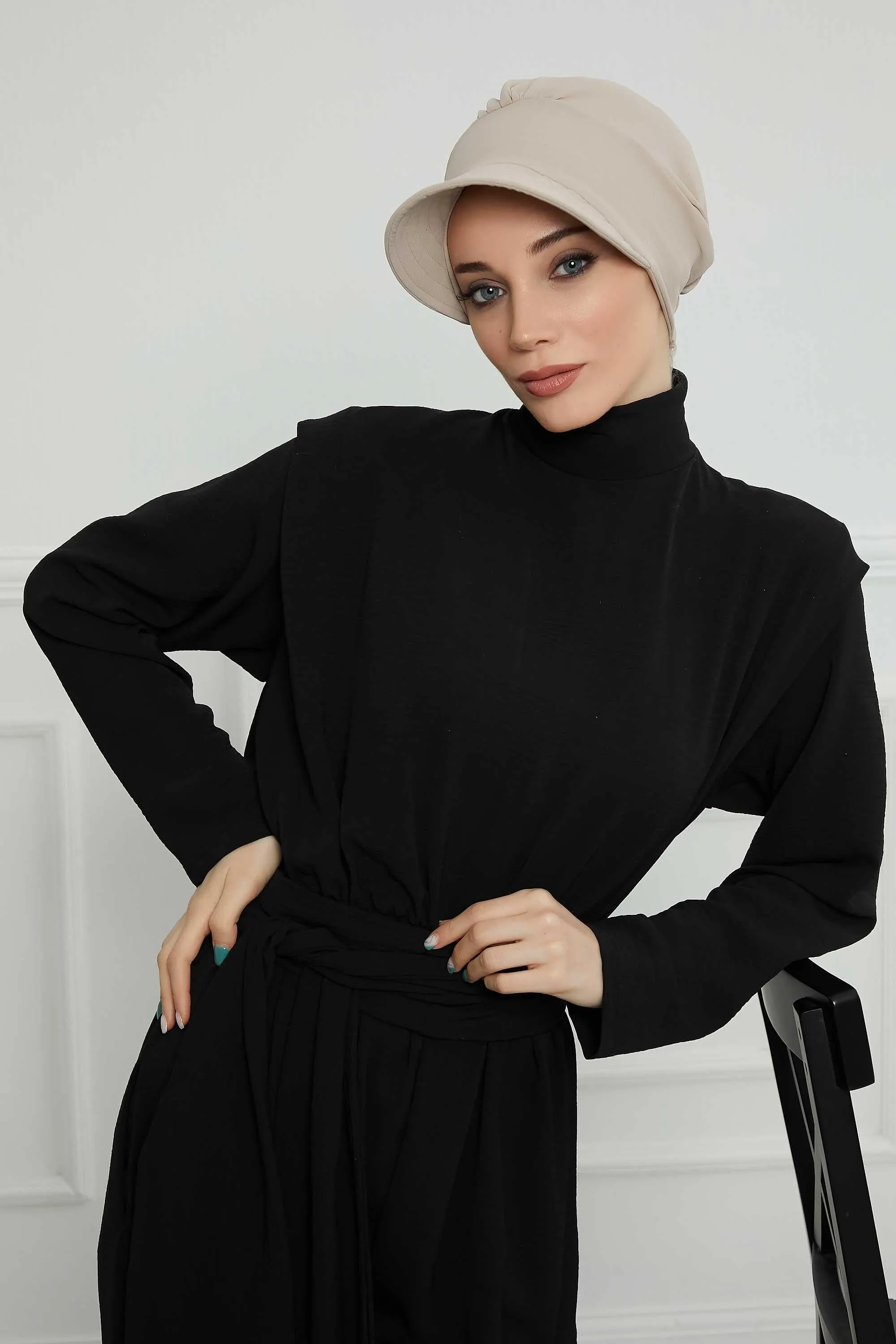 High Quality Newsboy Women Hat, Pre-Tied Turban made from High Quality Wrinkle-Resistant Aerobin Fabric, Visored Instant Turban Cover,B-73A