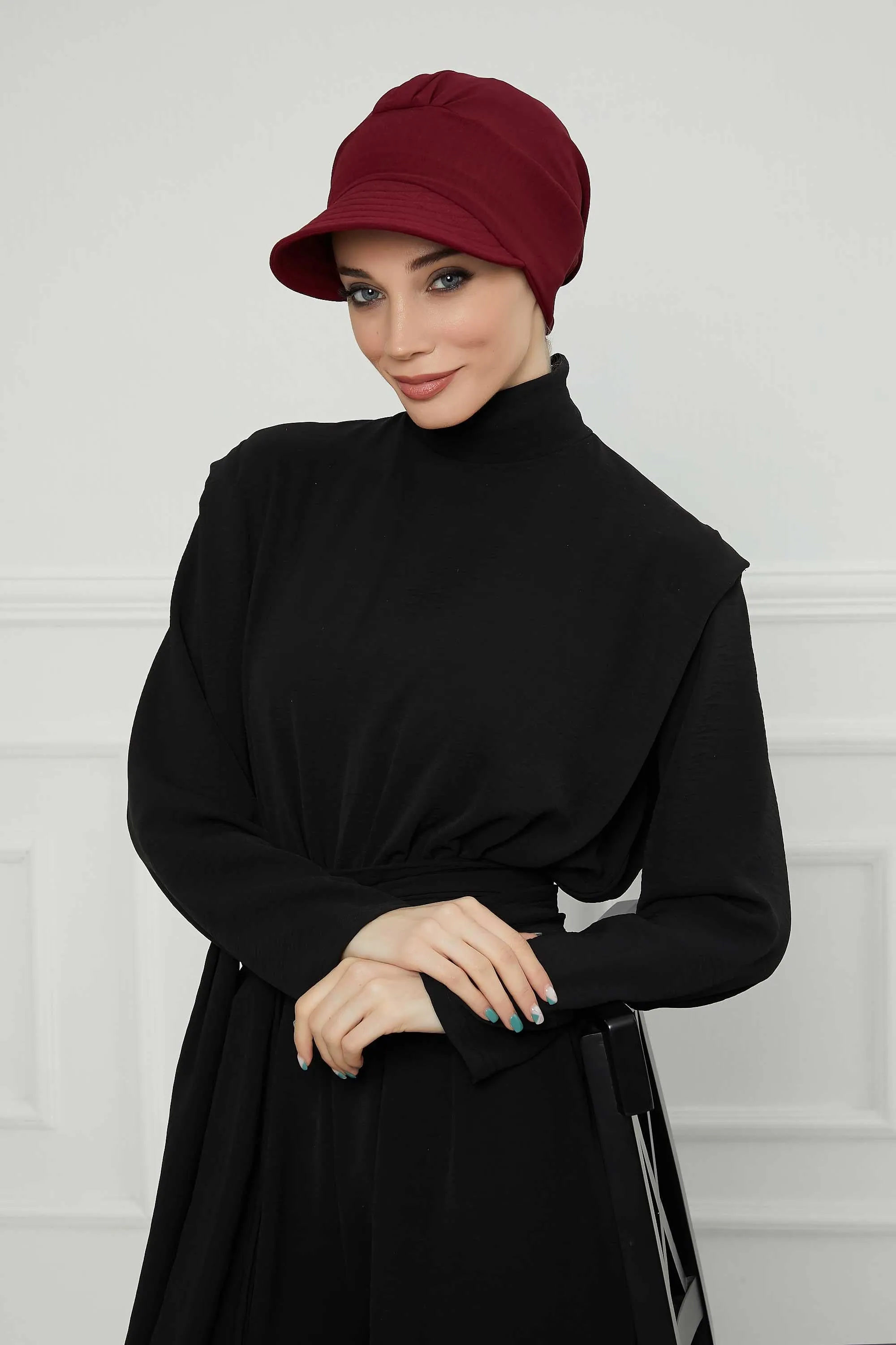 High Quality Newsboy Women Hat, Pre-Tied Turban made from High Quality Wrinkle-Resistant Aerobin Fabric, Visored Instant Turban Cover,B-73A