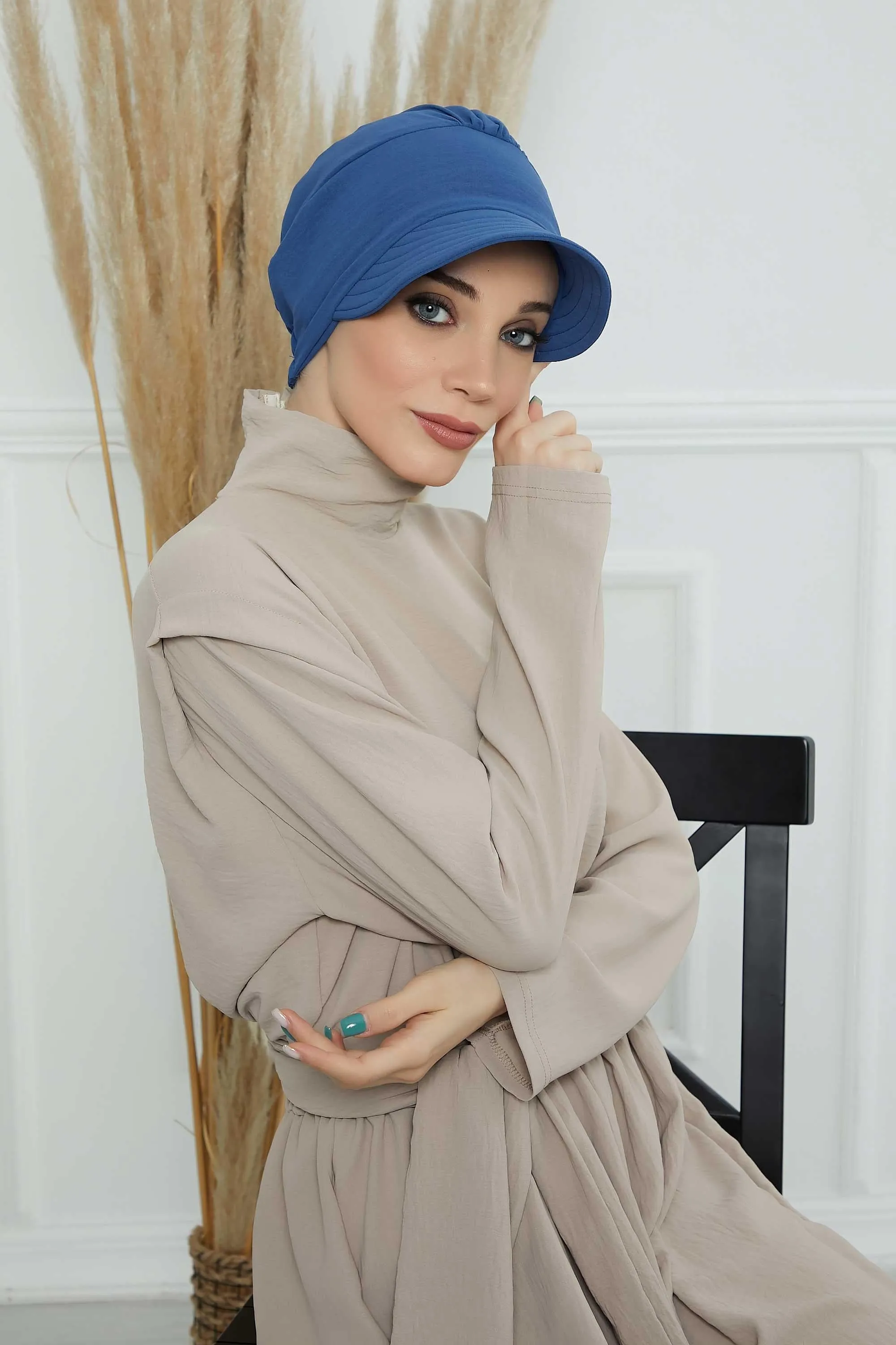 High Quality Newsboy Women Hat, Pre-Tied Turban made from High Quality Wrinkle-Resistant Aerobin Fabric, Visored Instant Turban Cover,B-73A