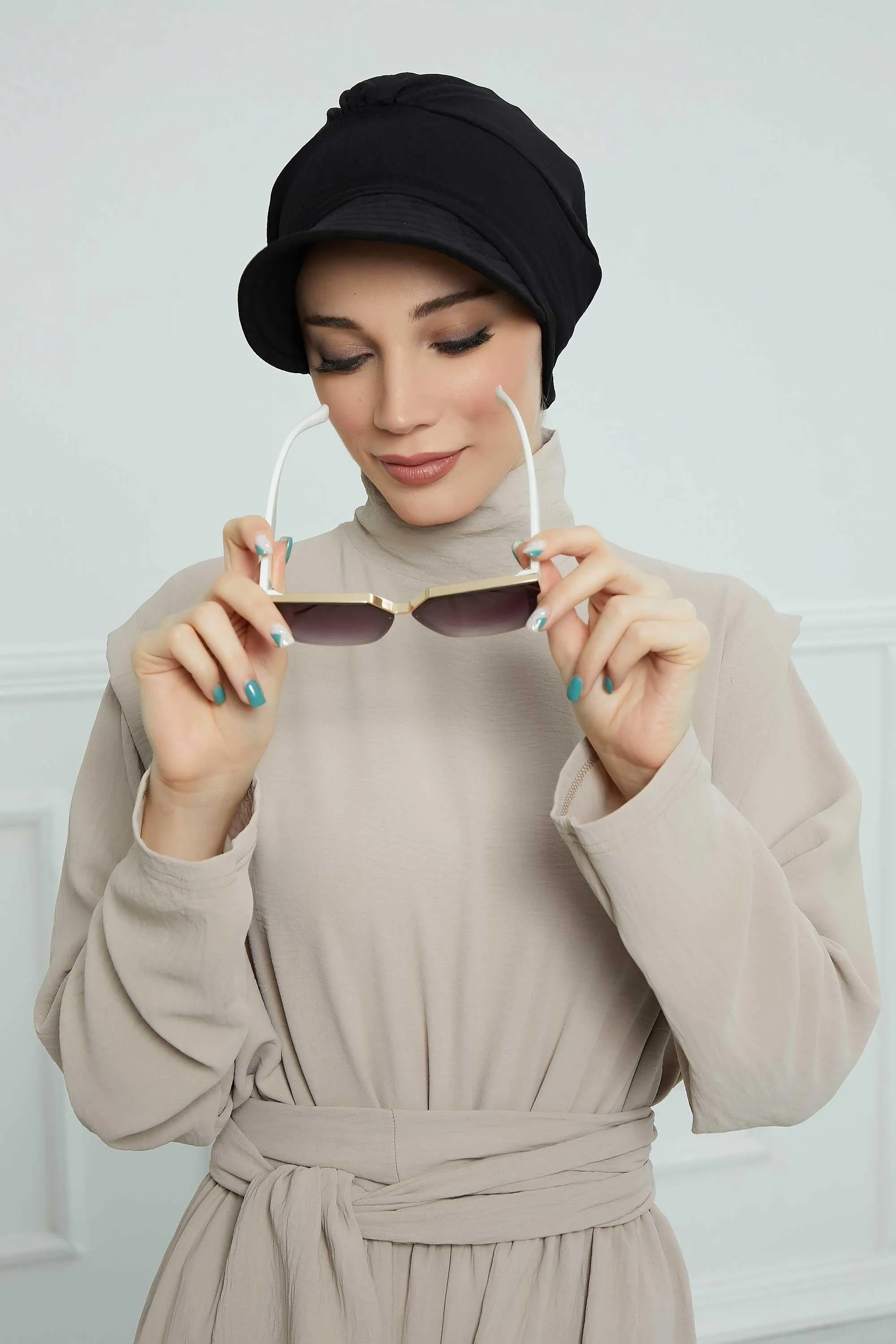 High Quality Newsboy Women Hat, Pre-Tied Turban made from High Quality Wrinkle-Resistant Aerobin Fabric, Visored Instant Turban Cover,B-73A