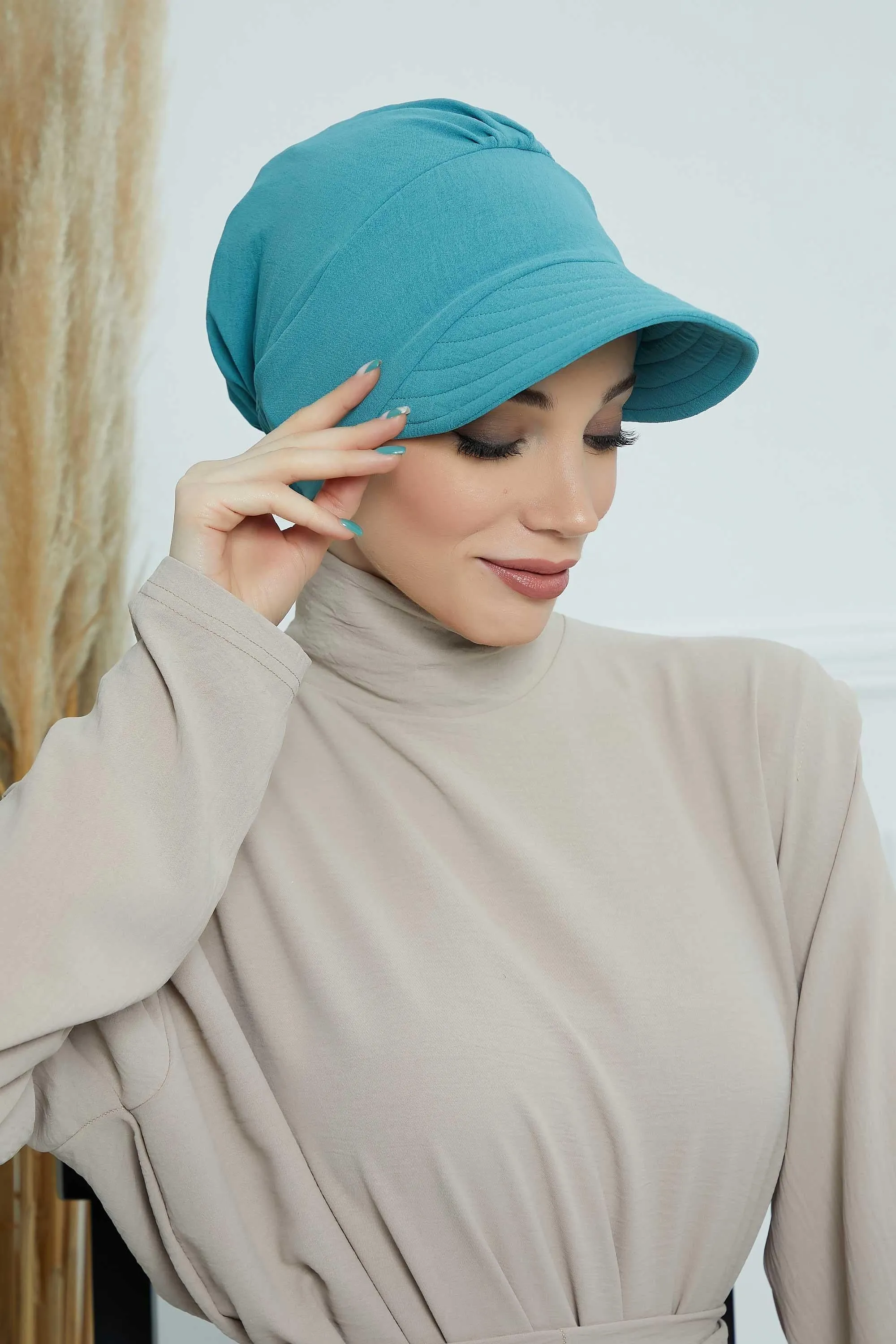 High Quality Newsboy Women Hat, Pre-Tied Turban made from High Quality Wrinkle-Resistant Aerobin Fabric, Visored Instant Turban Cover,B-73A