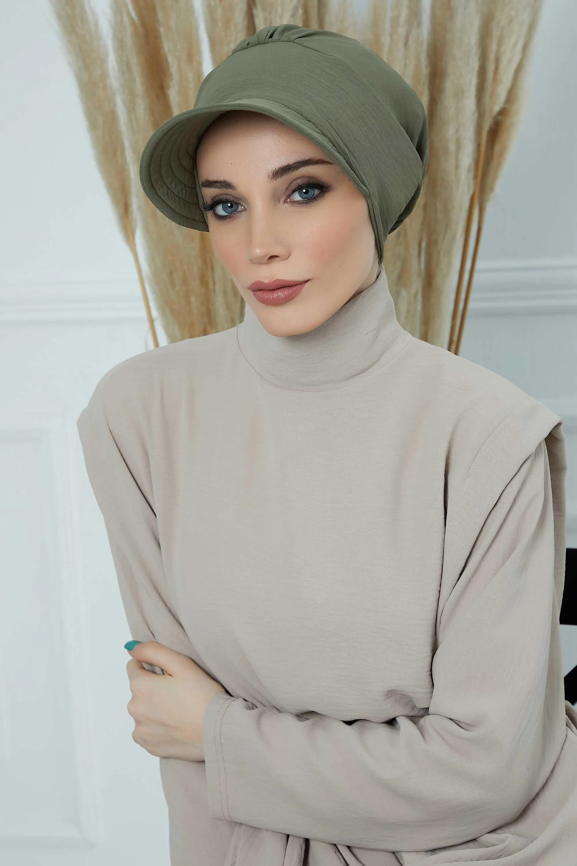 High Quality Newsboy Women Hat, Pre-Tied Turban made from High Quality Wrinkle-Resistant Aerobin Fabric, Visored Instant Turban Cover,B-73A