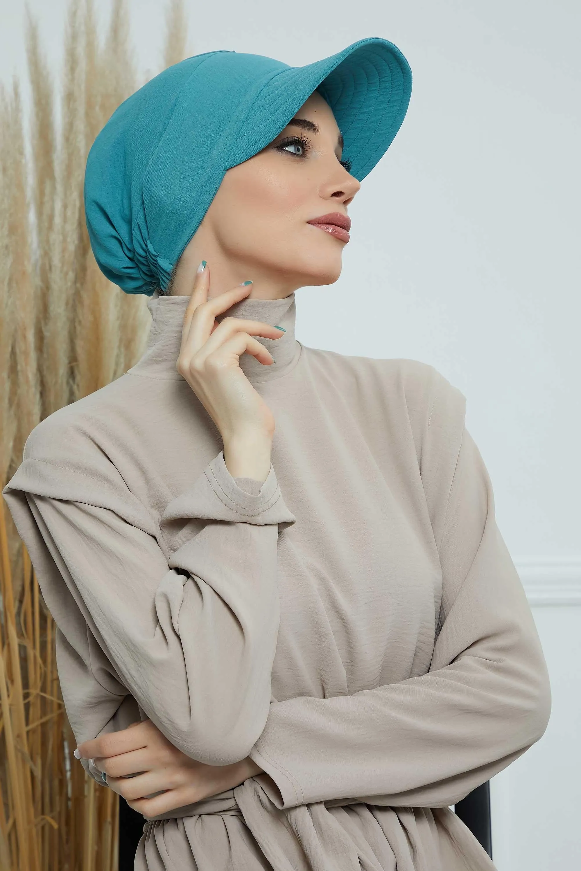 High Quality Newsboy Women Hat, Pre-Tied Turban made from High Quality Wrinkle-Resistant Aerobin Fabric, Visored Instant Turban Cover,B-73A