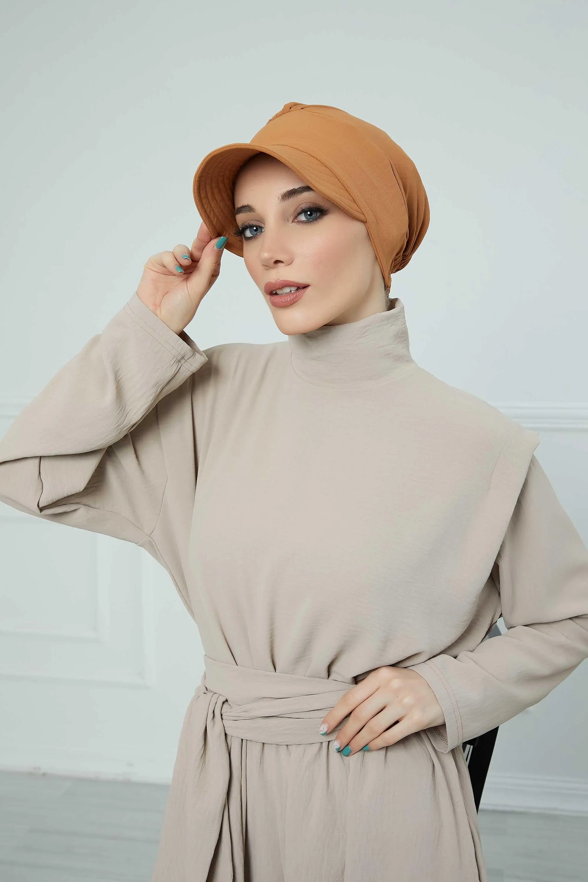 High Quality Newsboy Women Hat, Pre-Tied Turban made from High Quality Wrinkle-Resistant Aerobin Fabric, Visored Instant Turban Cover,B-73A