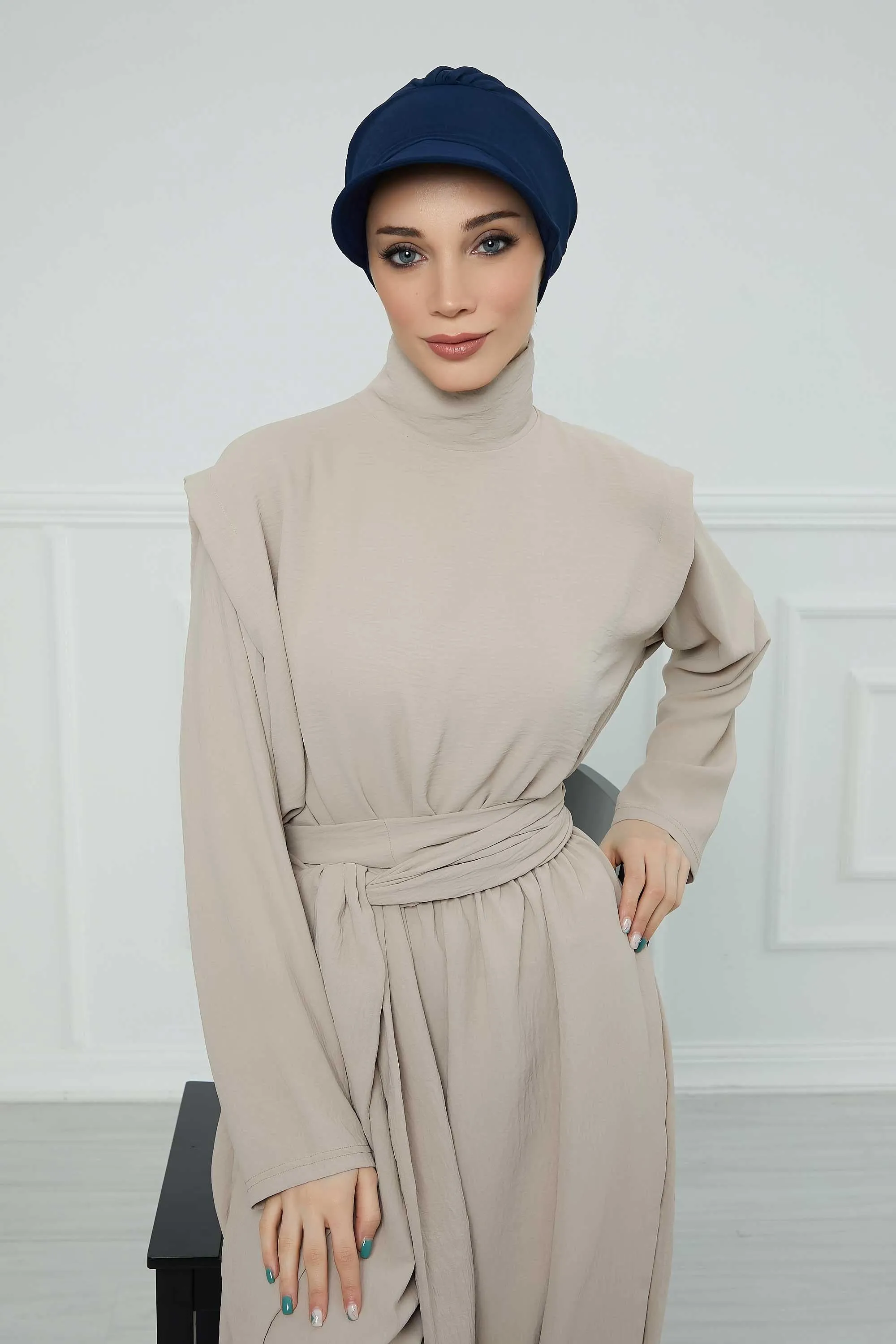 High Quality Newsboy Women Hat, Pre-Tied Turban made from High Quality Wrinkle-Resistant Aerobin Fabric, Visored Instant Turban Cover,B-73A