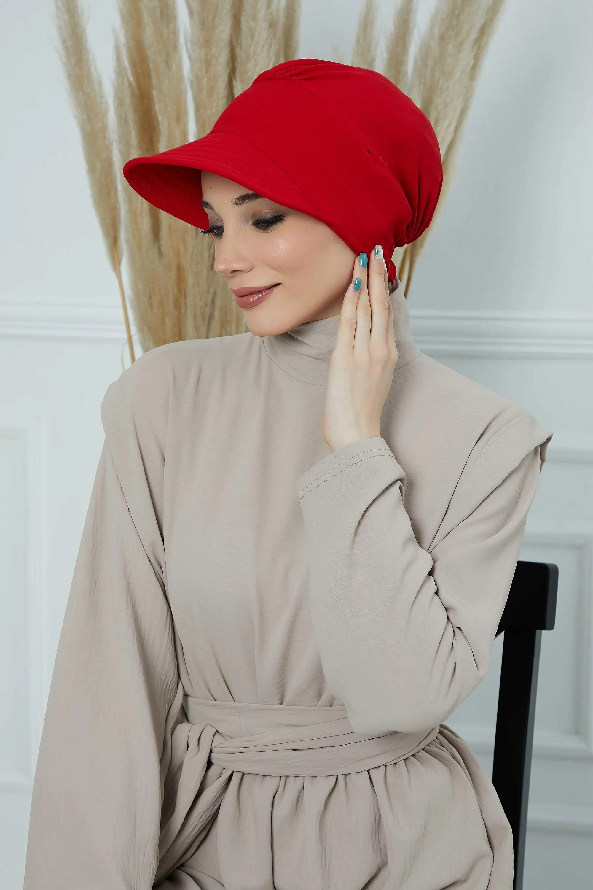 High Quality Newsboy Women Hat, Pre-Tied Turban made from High Quality Wrinkle-Resistant Aerobin Fabric, Visored Instant Turban Cover,B-73A