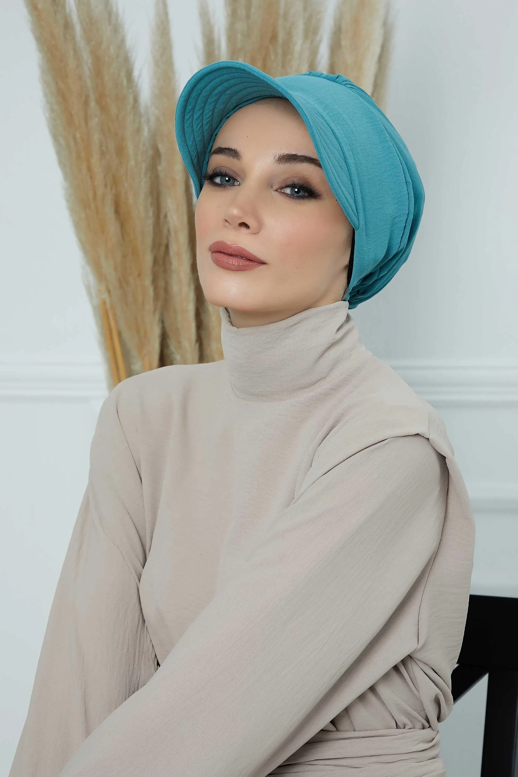 High Quality Newsboy Women Hat, Pre-Tied Turban made from High Quality Wrinkle-Resistant Aerobin Fabric, Visored Instant Turban Cover,B-73A