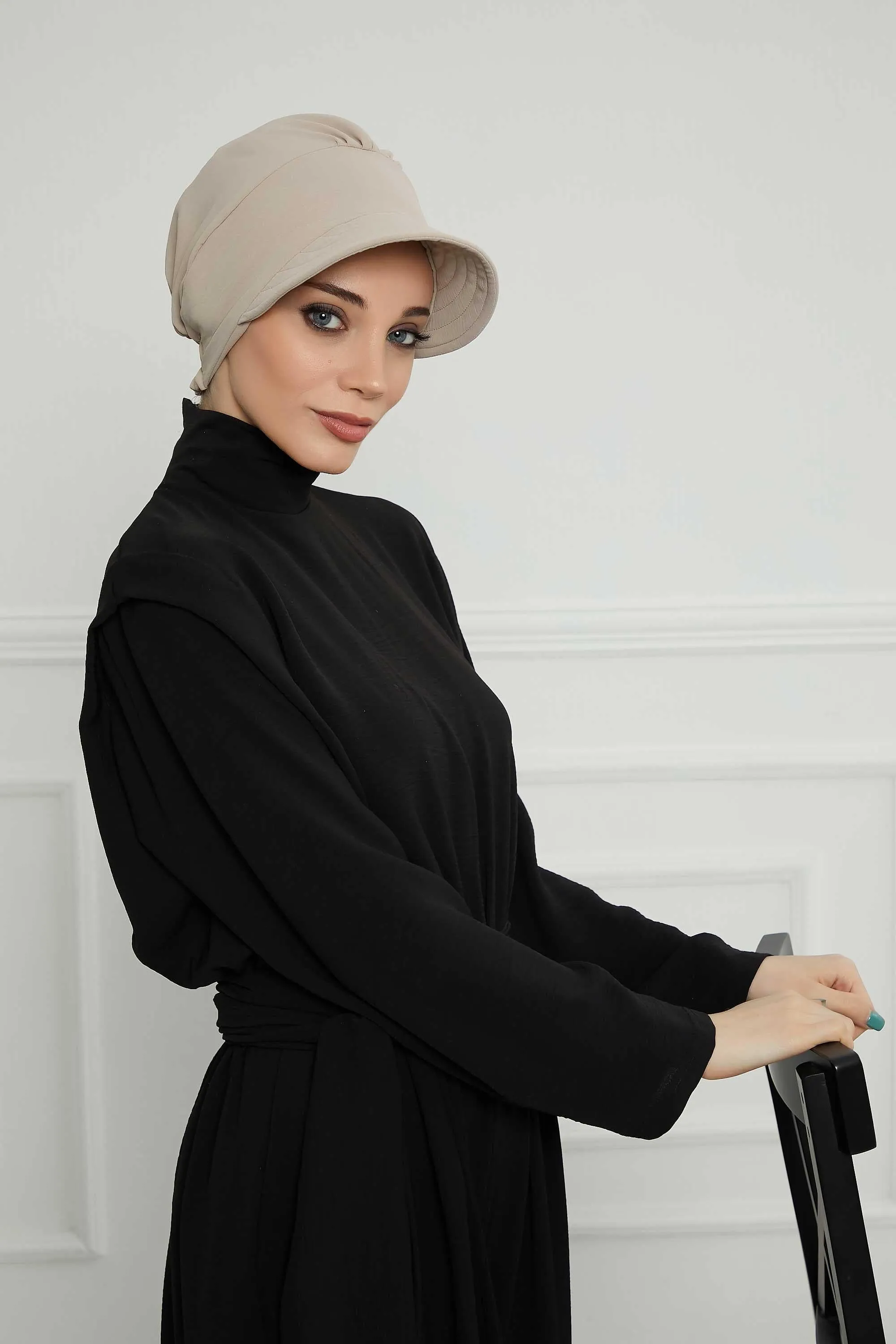 High Quality Newsboy Women Hat, Pre-Tied Turban made from High Quality Wrinkle-Resistant Aerobin Fabric, Visored Instant Turban Cover,B-73A