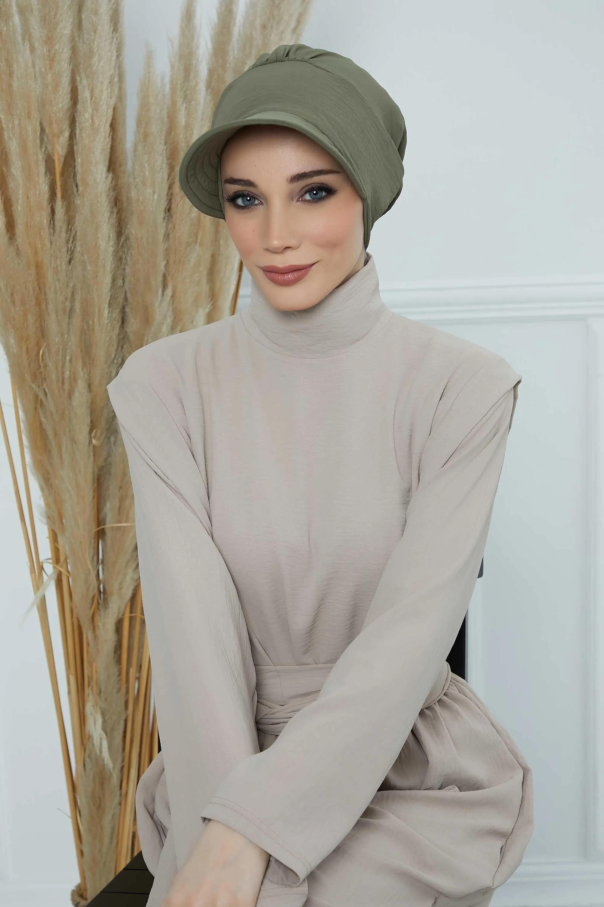 High Quality Newsboy Women Hat, Pre-Tied Turban made from High Quality Wrinkle-Resistant Aerobin Fabric, Visored Instant Turban Cover,B-73A