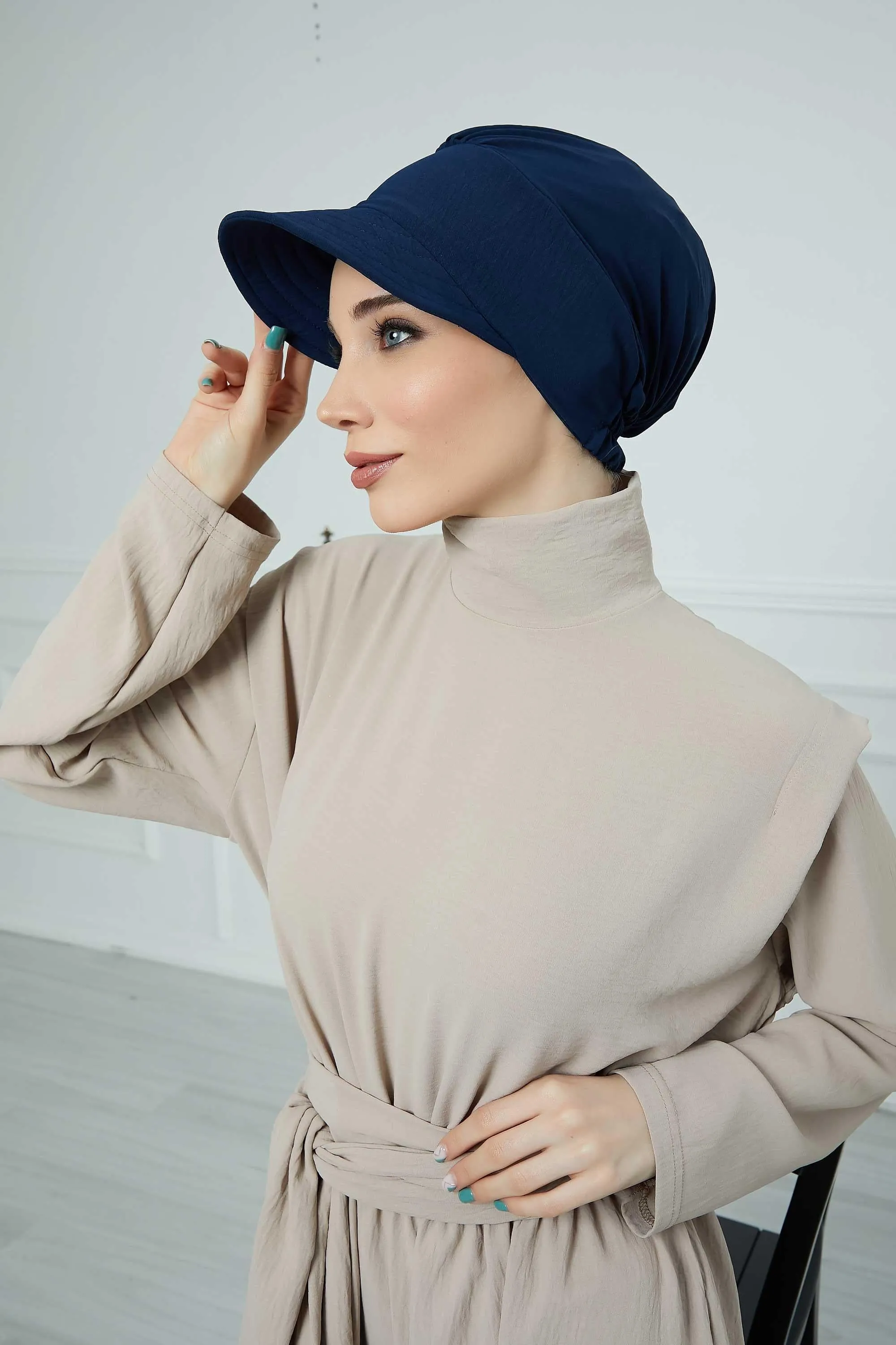 High Quality Newsboy Women Hat, Pre-Tied Turban made from High Quality Wrinkle-Resistant Aerobin Fabric, Visored Instant Turban Cover,B-73A