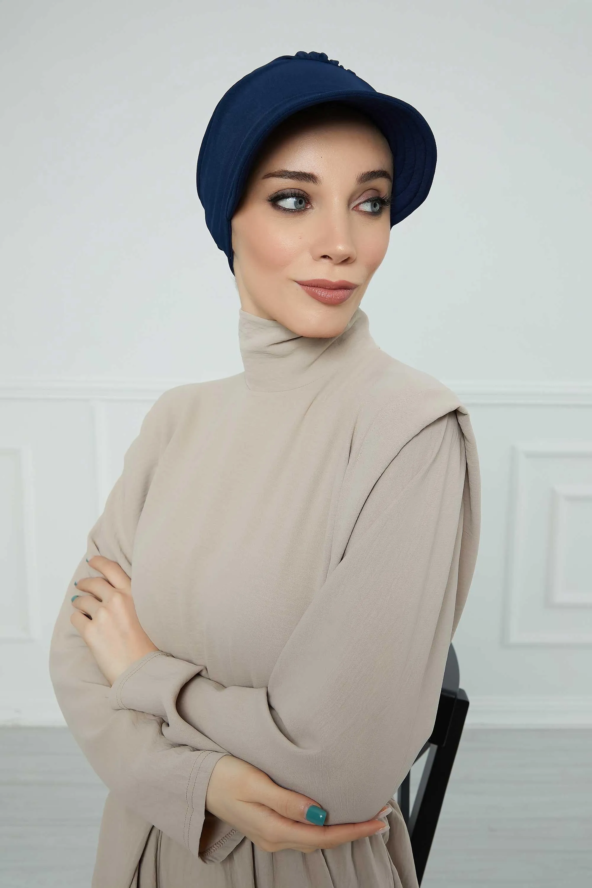 High Quality Newsboy Women Hat, Pre-Tied Turban made from High Quality Wrinkle-Resistant Aerobin Fabric, Visored Instant Turban Cover,B-73A