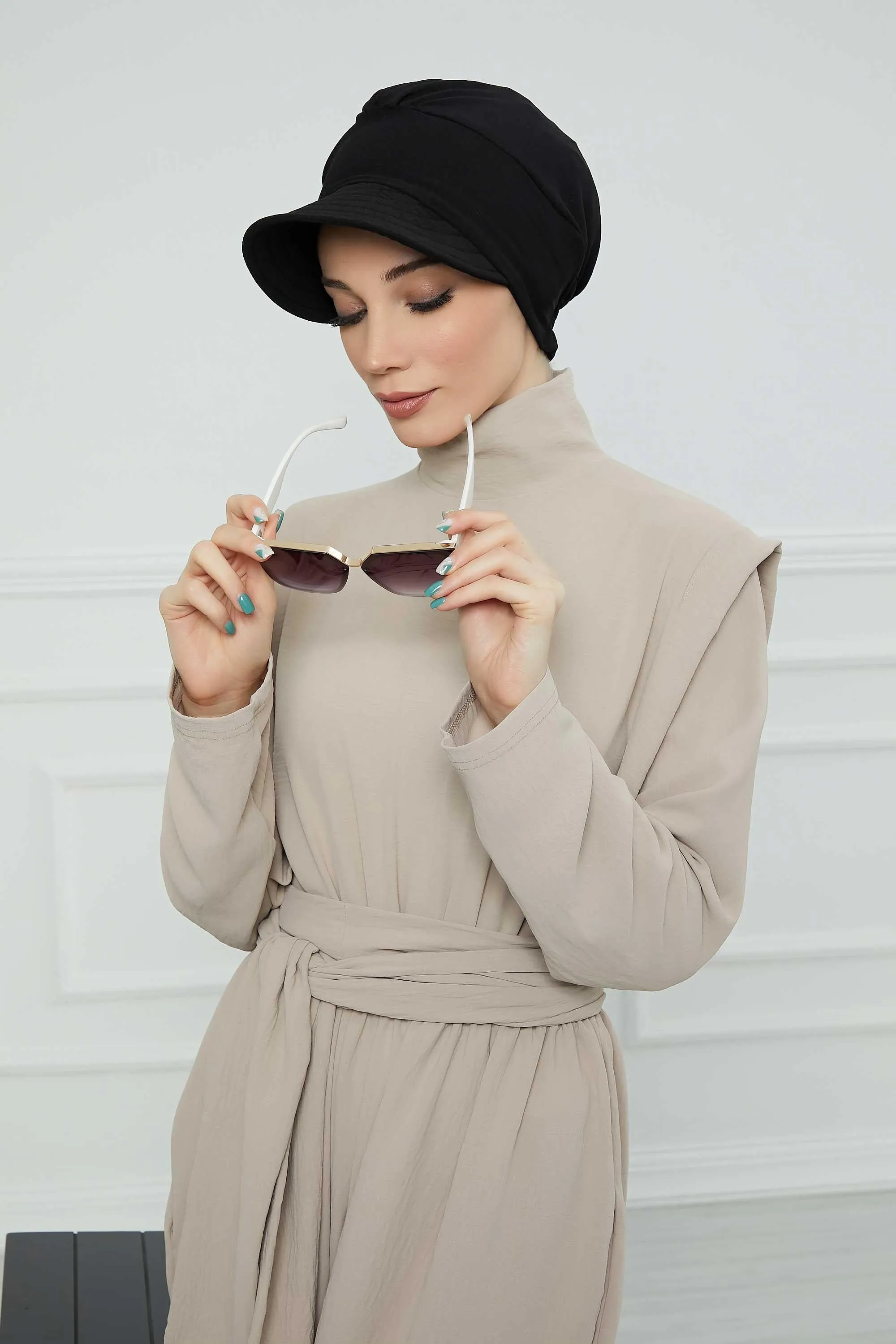 High Quality Newsboy Women Hat, Pre-Tied Turban made from High Quality Wrinkle-Resistant Aerobin Fabric, Visored Instant Turban Cover,B-73A