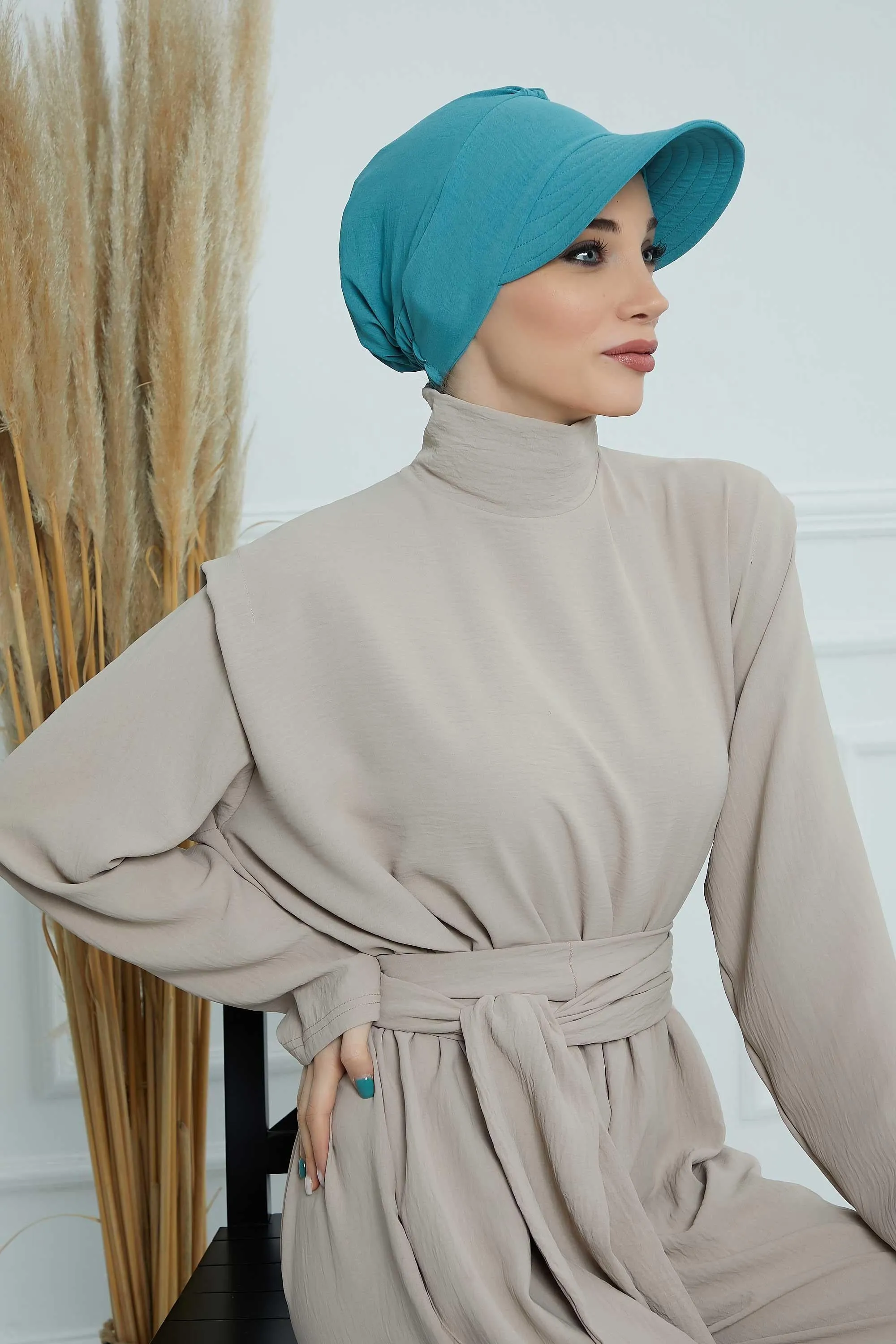 High Quality Newsboy Women Hat, Pre-Tied Turban made from High Quality Wrinkle-Resistant Aerobin Fabric, Visored Instant Turban Cover,B-73A