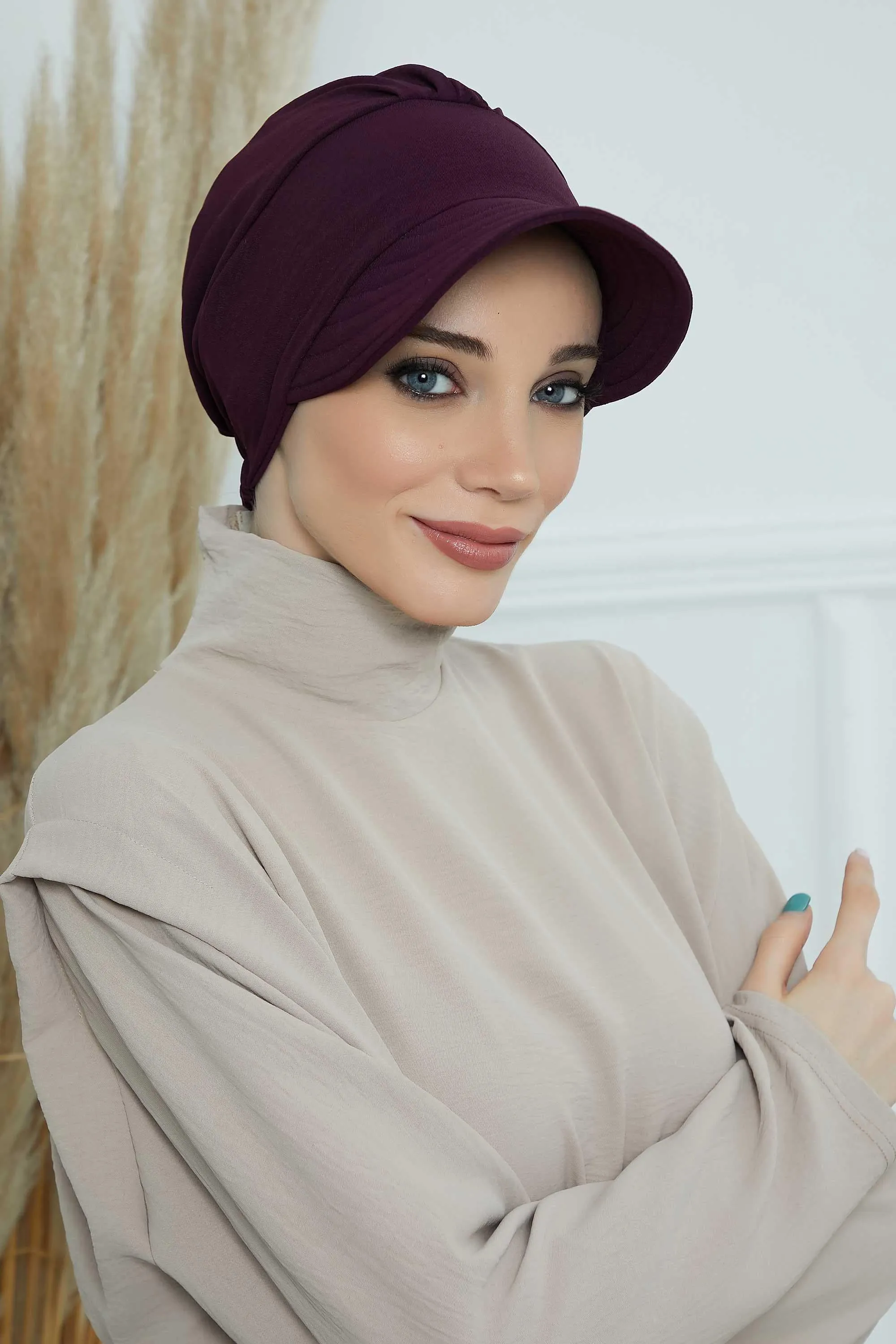 High Quality Newsboy Women Hat, Pre-Tied Turban made from High Quality Wrinkle-Resistant Aerobin Fabric, Visored Instant Turban Cover,B-73A