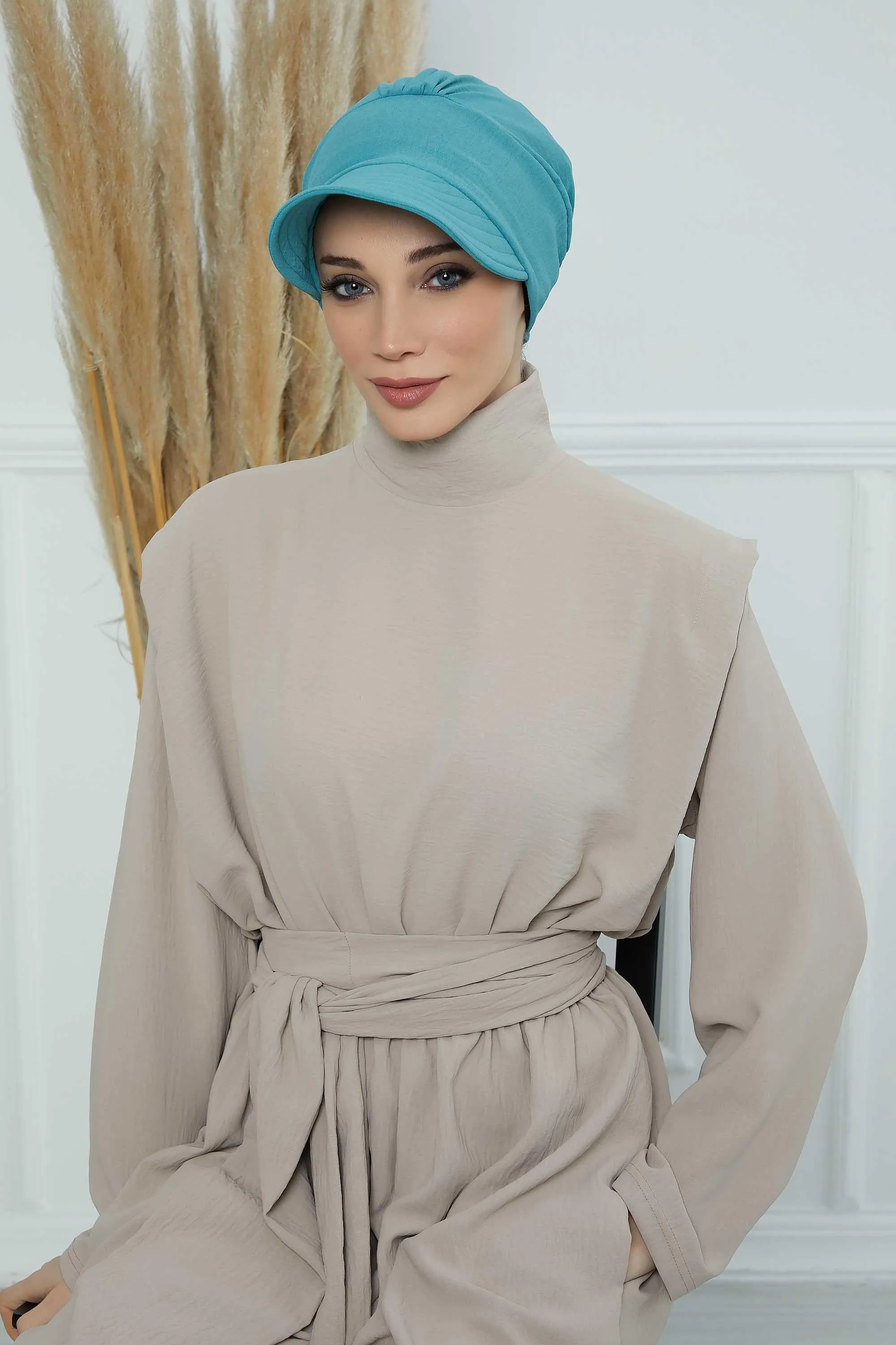 High Quality Newsboy Women Hat, Pre-Tied Turban made from High Quality Wrinkle-Resistant Aerobin Fabric, Visored Instant Turban Cover,B-73A