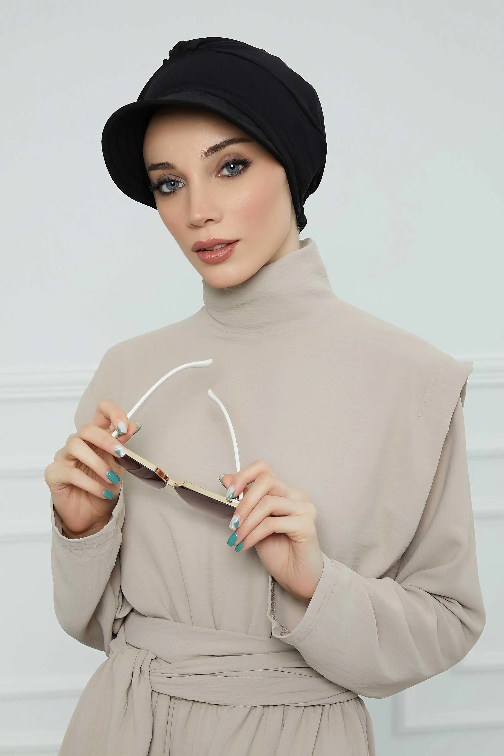 High Quality Newsboy Women Hat, Pre-Tied Turban made from High Quality Wrinkle-Resistant Aerobin Fabric, Visored Instant Turban Cover,B-73A