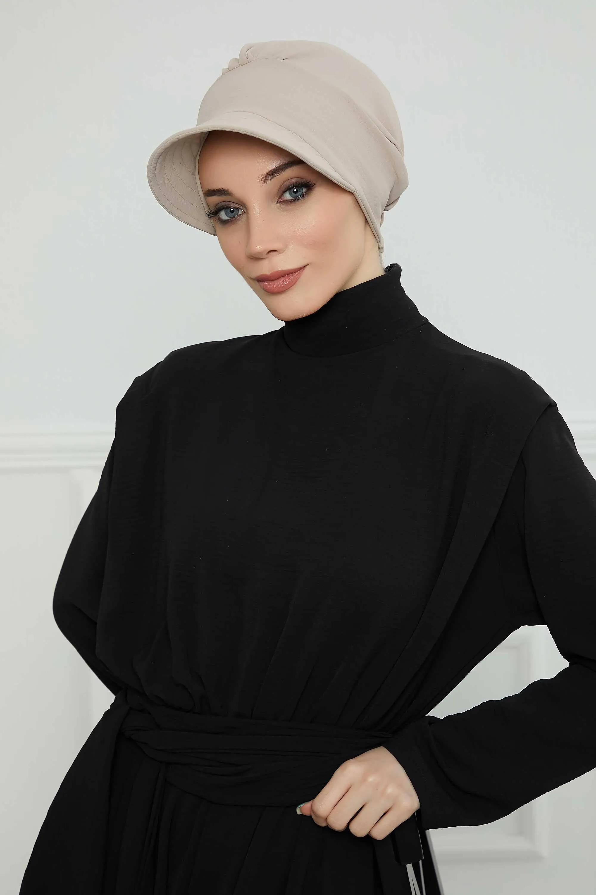 High Quality Newsboy Women Hat, Pre-Tied Turban made from High Quality Wrinkle-Resistant Aerobin Fabric, Visored Instant Turban Cover,B-73A