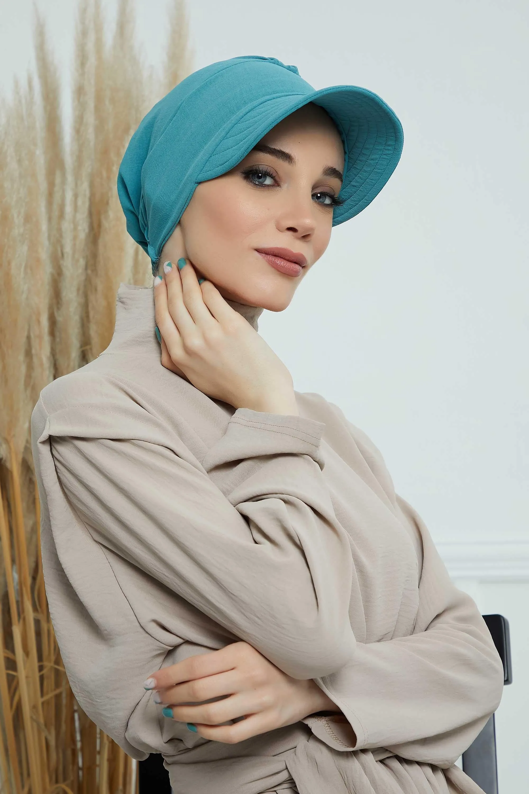 High Quality Newsboy Women Hat, Pre-Tied Turban made from High Quality Wrinkle-Resistant Aerobin Fabric, Visored Instant Turban Cover,B-73A