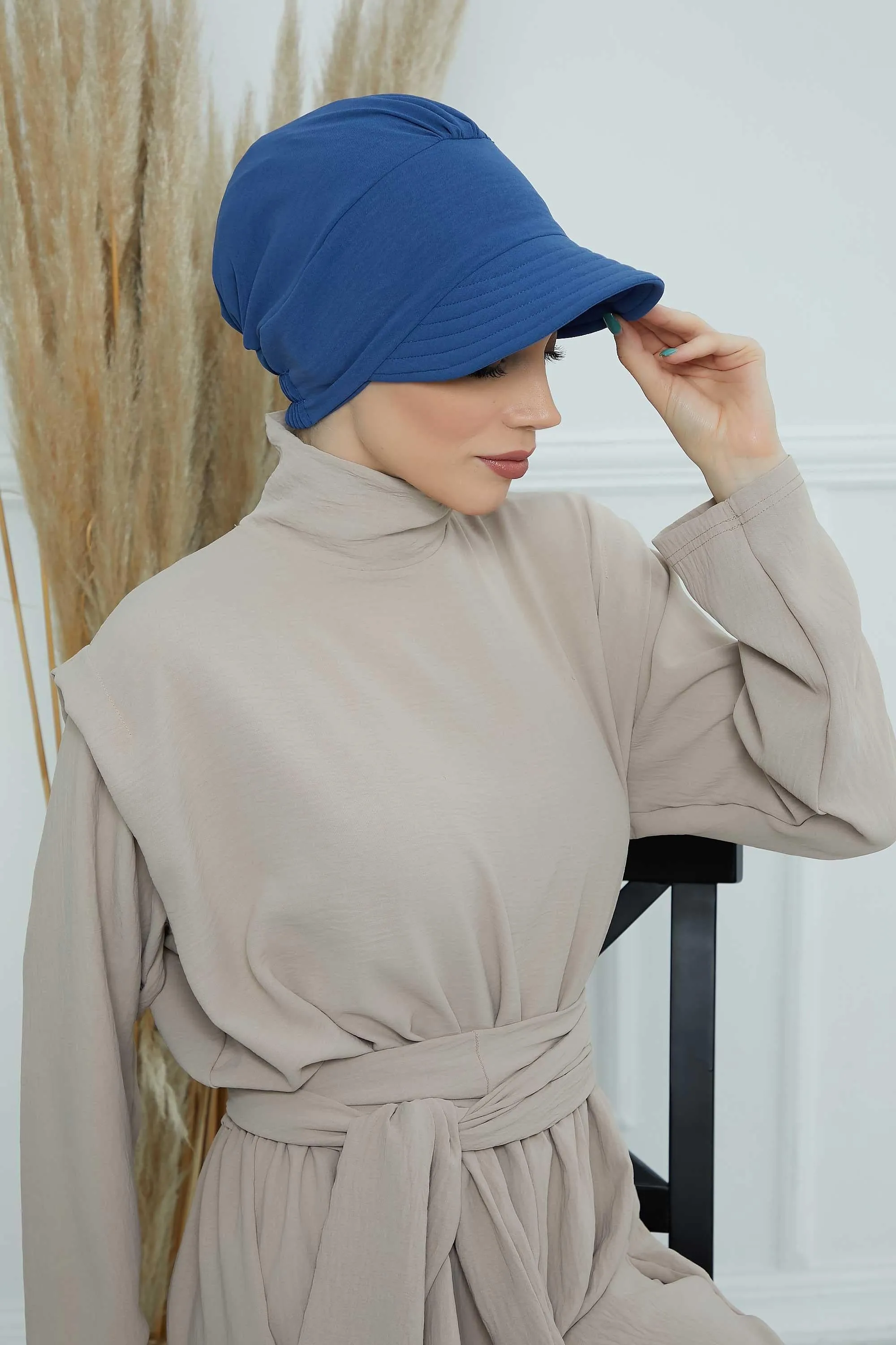 High Quality Newsboy Women Hat, Pre-Tied Turban made from High Quality Wrinkle-Resistant Aerobin Fabric, Visored Instant Turban Cover,B-73A