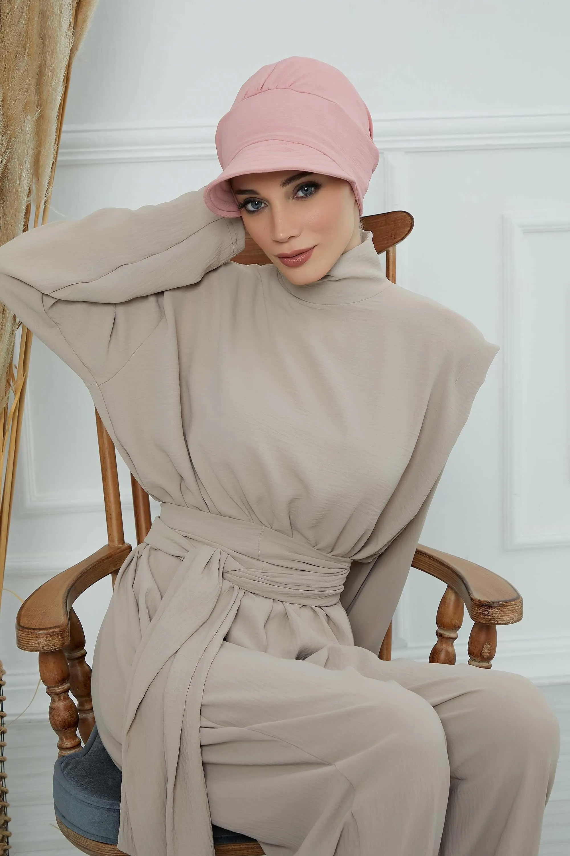 High Quality Newsboy Women Hat, Pre-Tied Turban made from High Quality Wrinkle-Resistant Aerobin Fabric, Visored Instant Turban Cover,B-73A