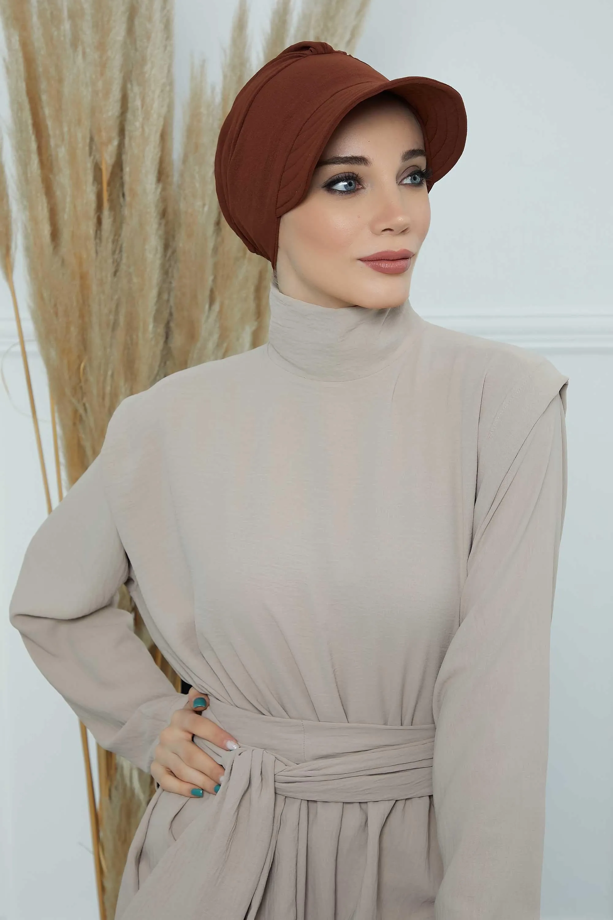 High Quality Newsboy Women Hat, Pre-Tied Turban made from High Quality Wrinkle-Resistant Aerobin Fabric, Visored Instant Turban Cover,B-73A