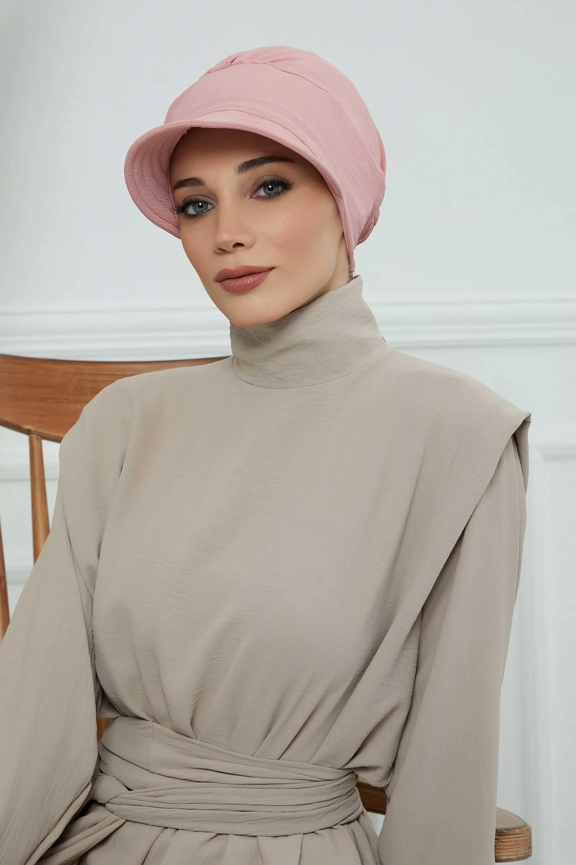 High Quality Newsboy Women Hat, Pre-Tied Turban made from High Quality Wrinkle-Resistant Aerobin Fabric, Visored Instant Turban Cover,B-73A