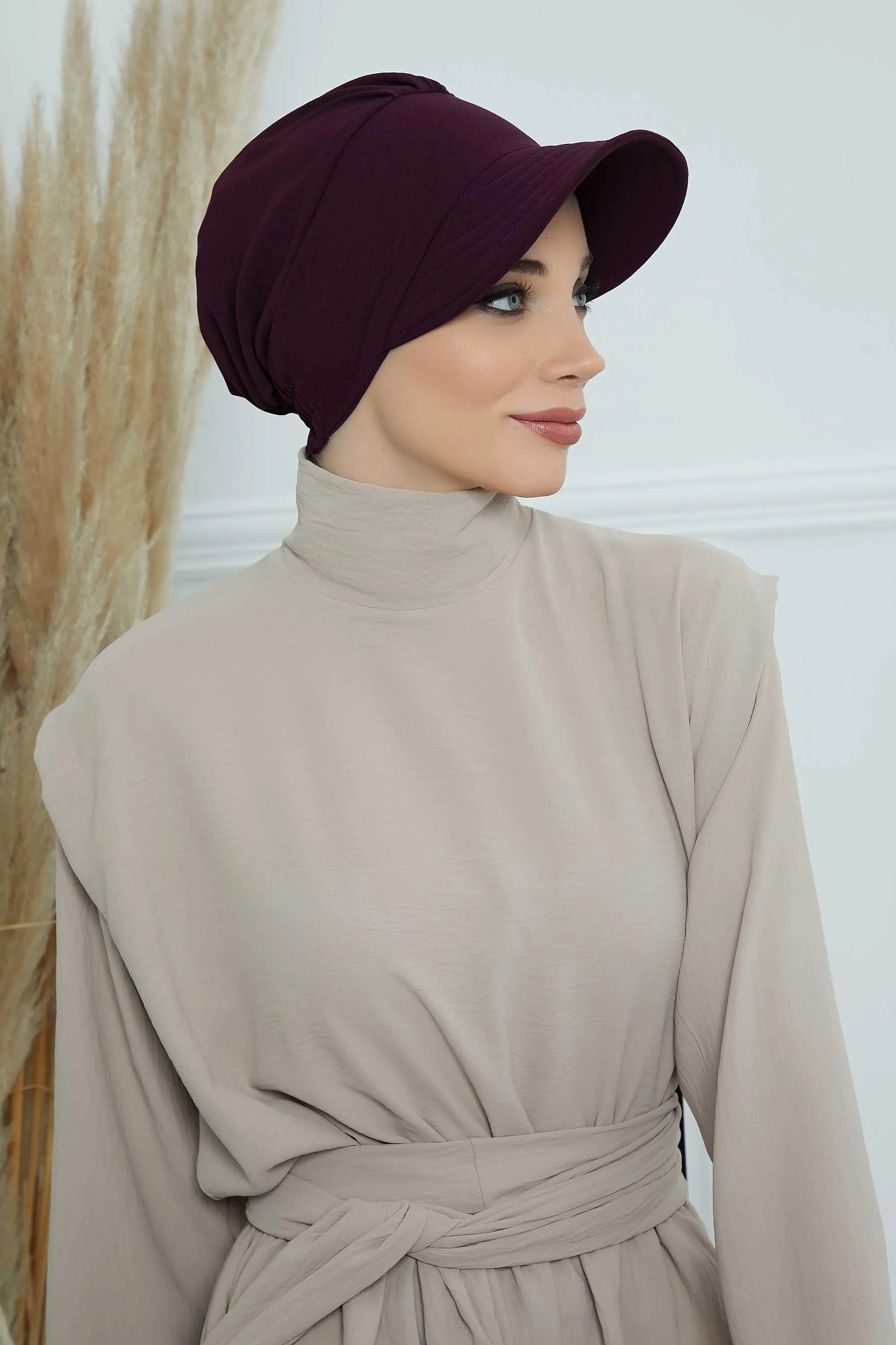 High Quality Newsboy Women Hat, Pre-Tied Turban made from High Quality Wrinkle-Resistant Aerobin Fabric, Visored Instant Turban Cover,B-73A