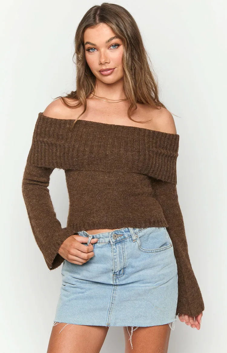 Joey Brown Off Shoulder Sweater