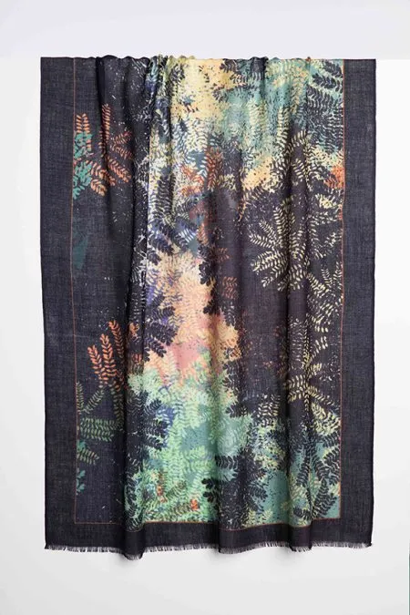 Kinross Cashmere Falling Leaves Print Scarf