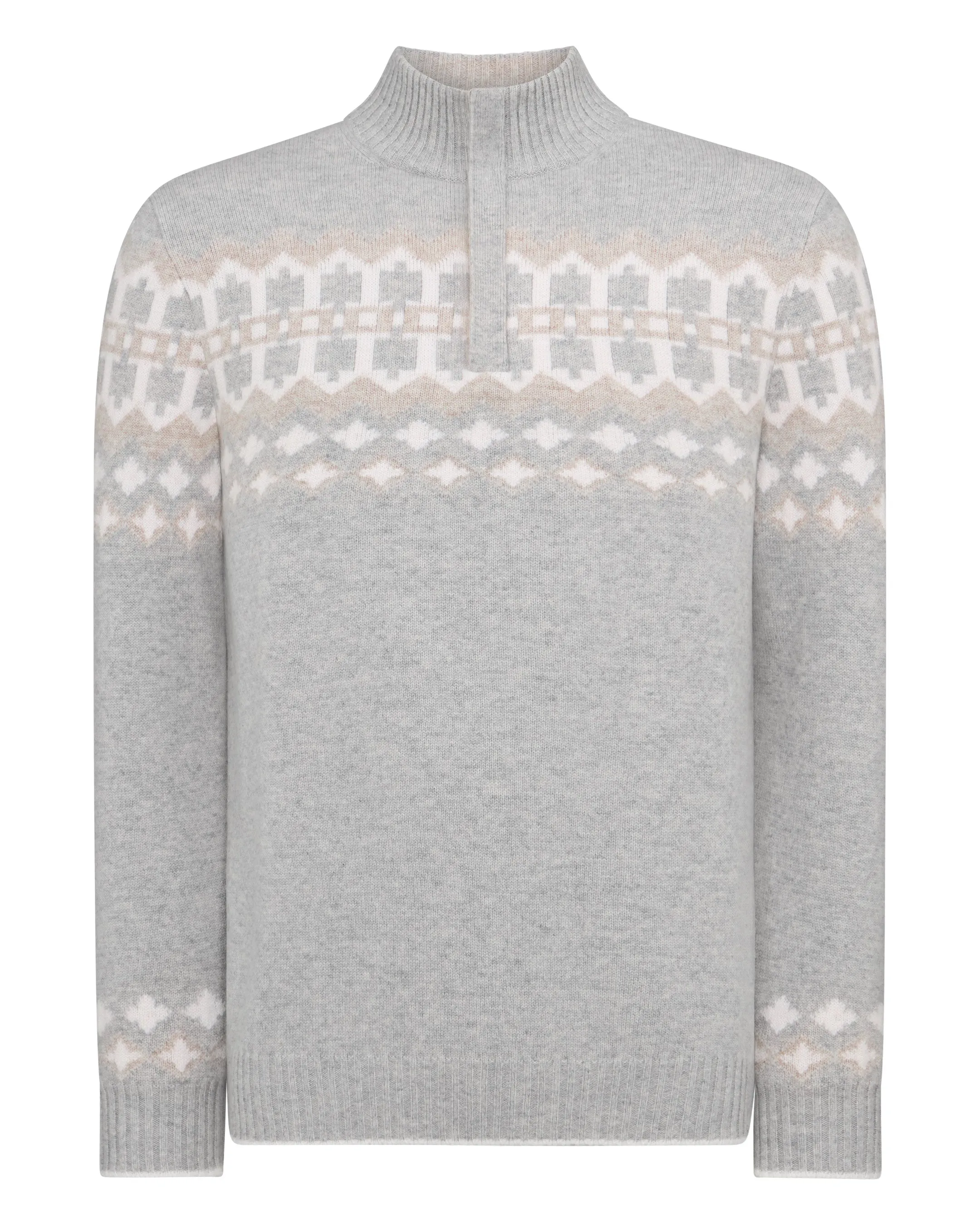 Men's Jacquard Half Zip Cashmere Jumper Fumo Grey