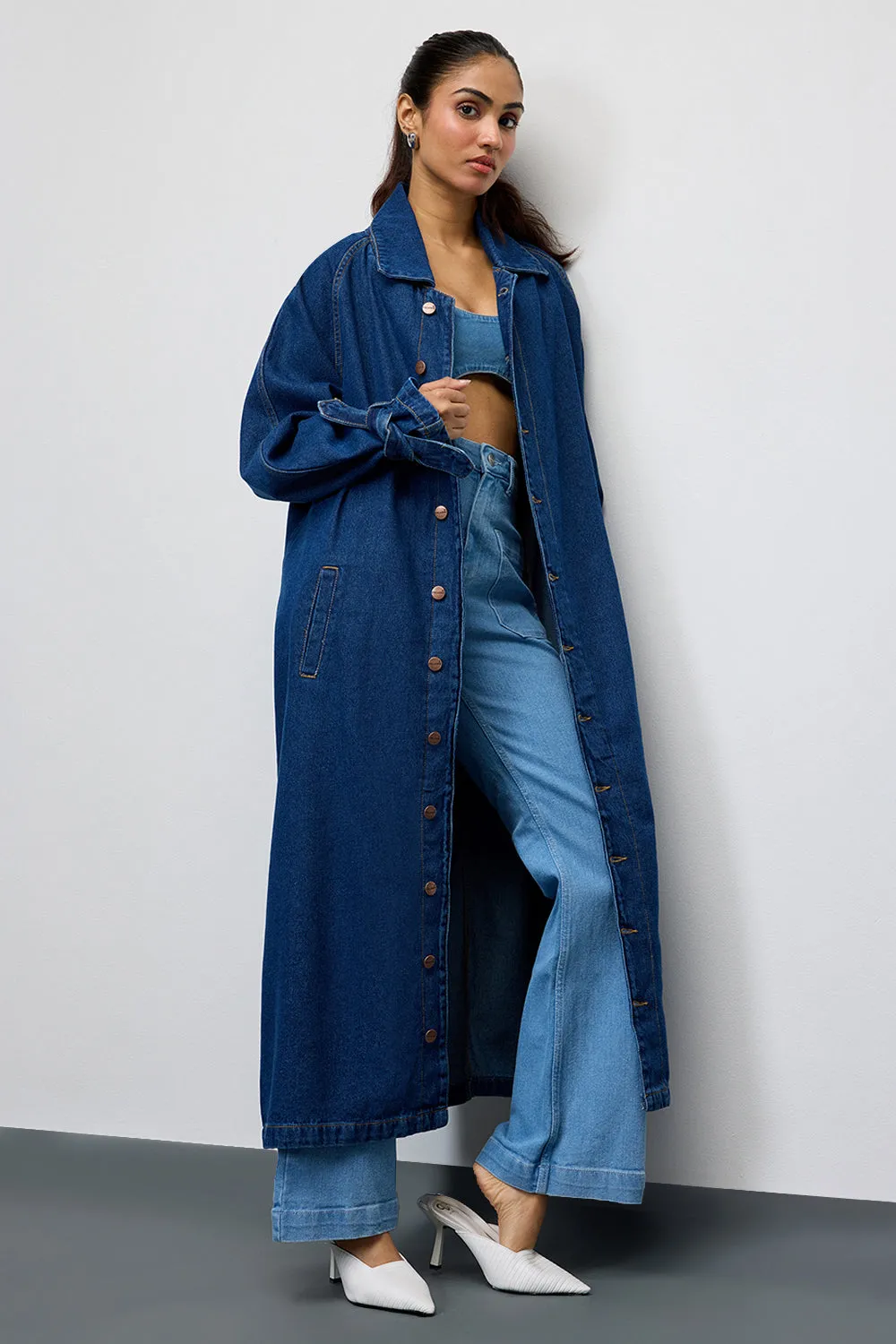 Midnight Majesty Denim Trench Coat