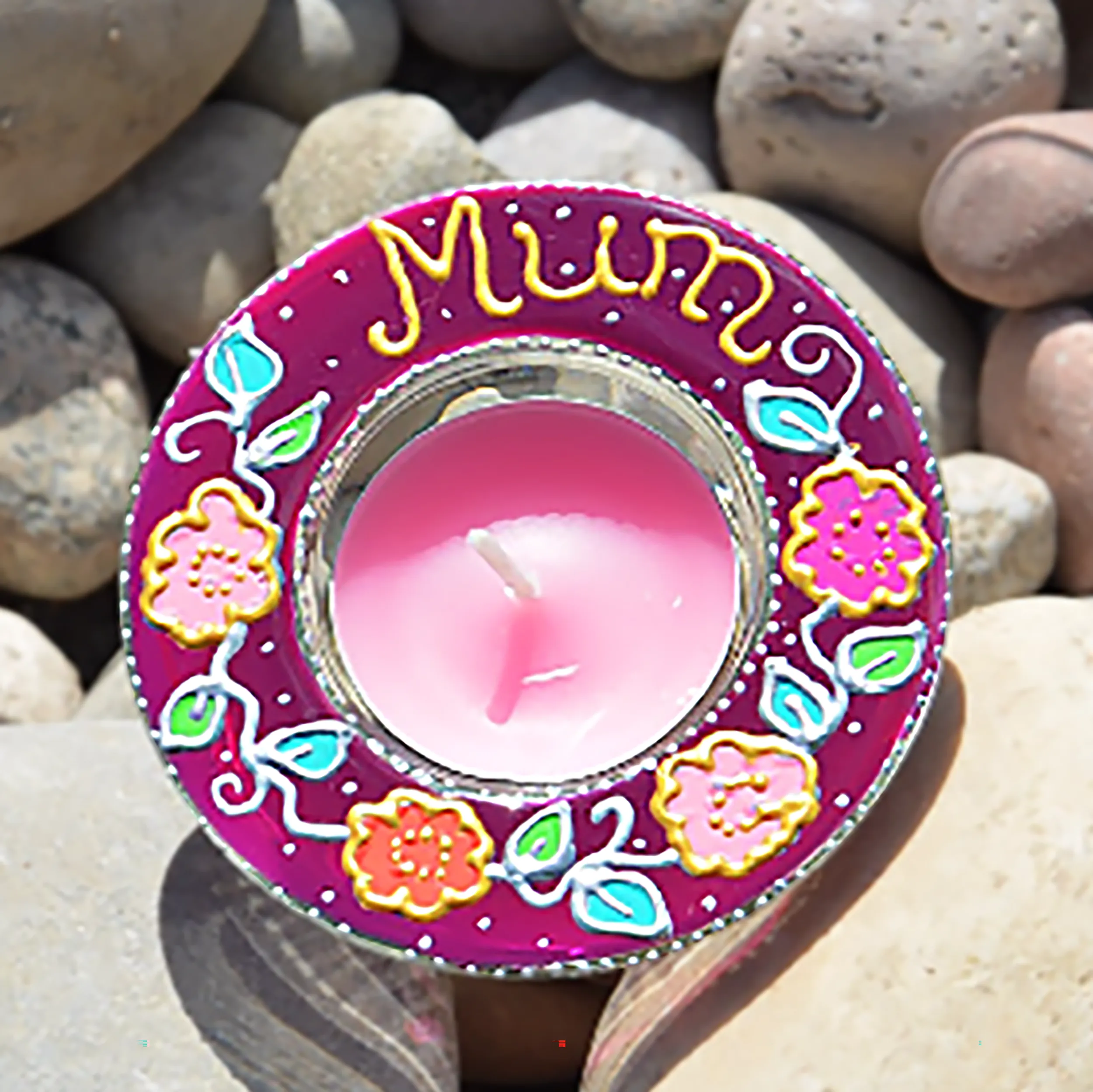 Personalised BEST MUM Decorated Candleholder