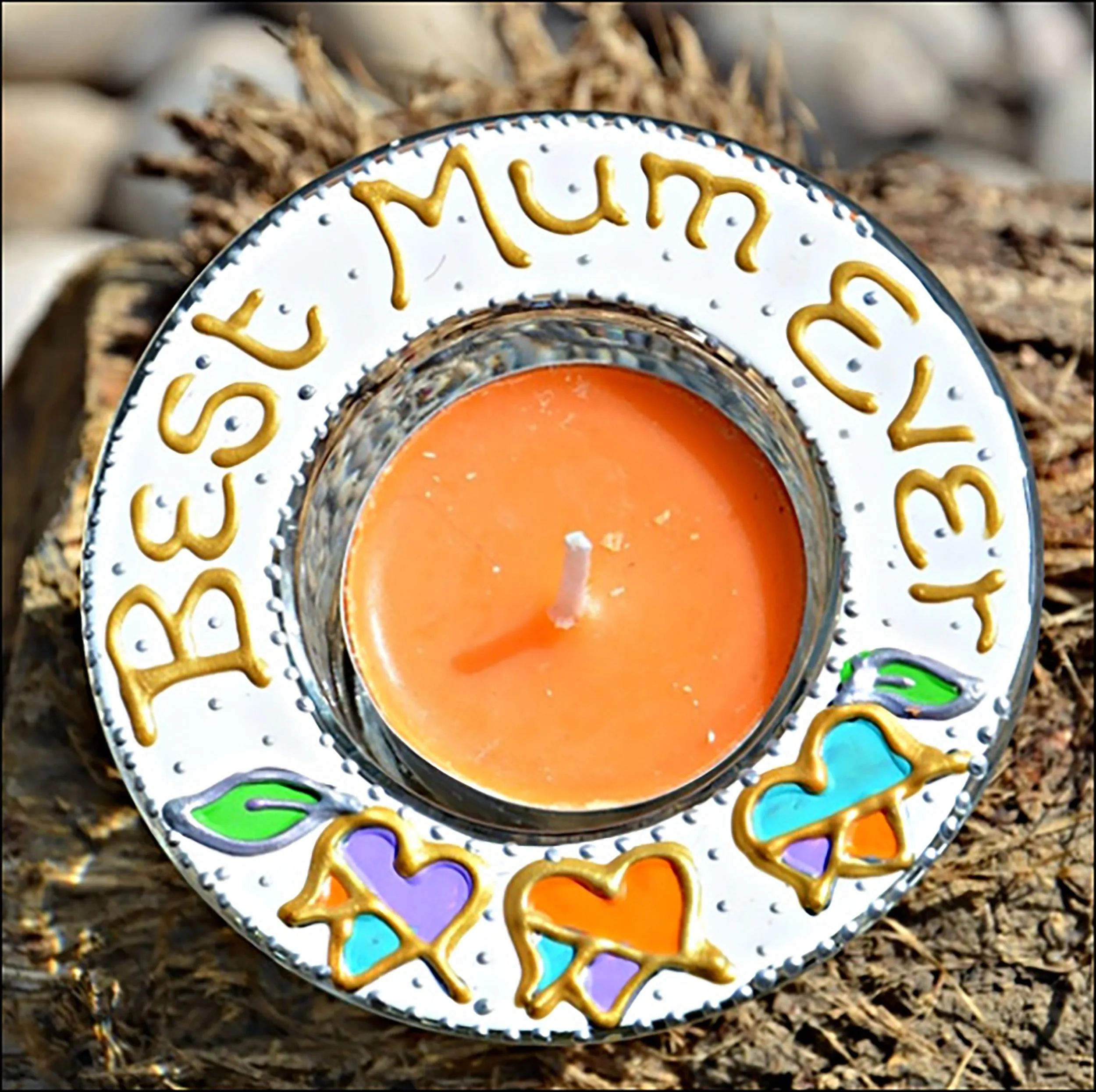 Personalised BEST MUM Decorated Candleholder