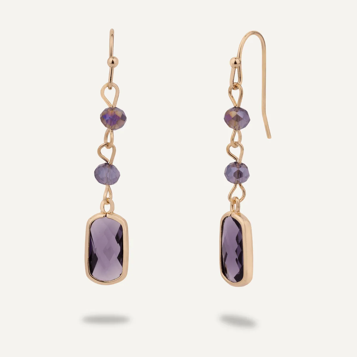 Purple and Crystal Drop Earrings In Gold-Tone