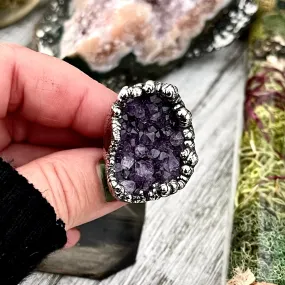 Size 8 Big Raw Amethyst Purple Crystal Ring in Fine Silver / Foxlark Collection - One of a Kind