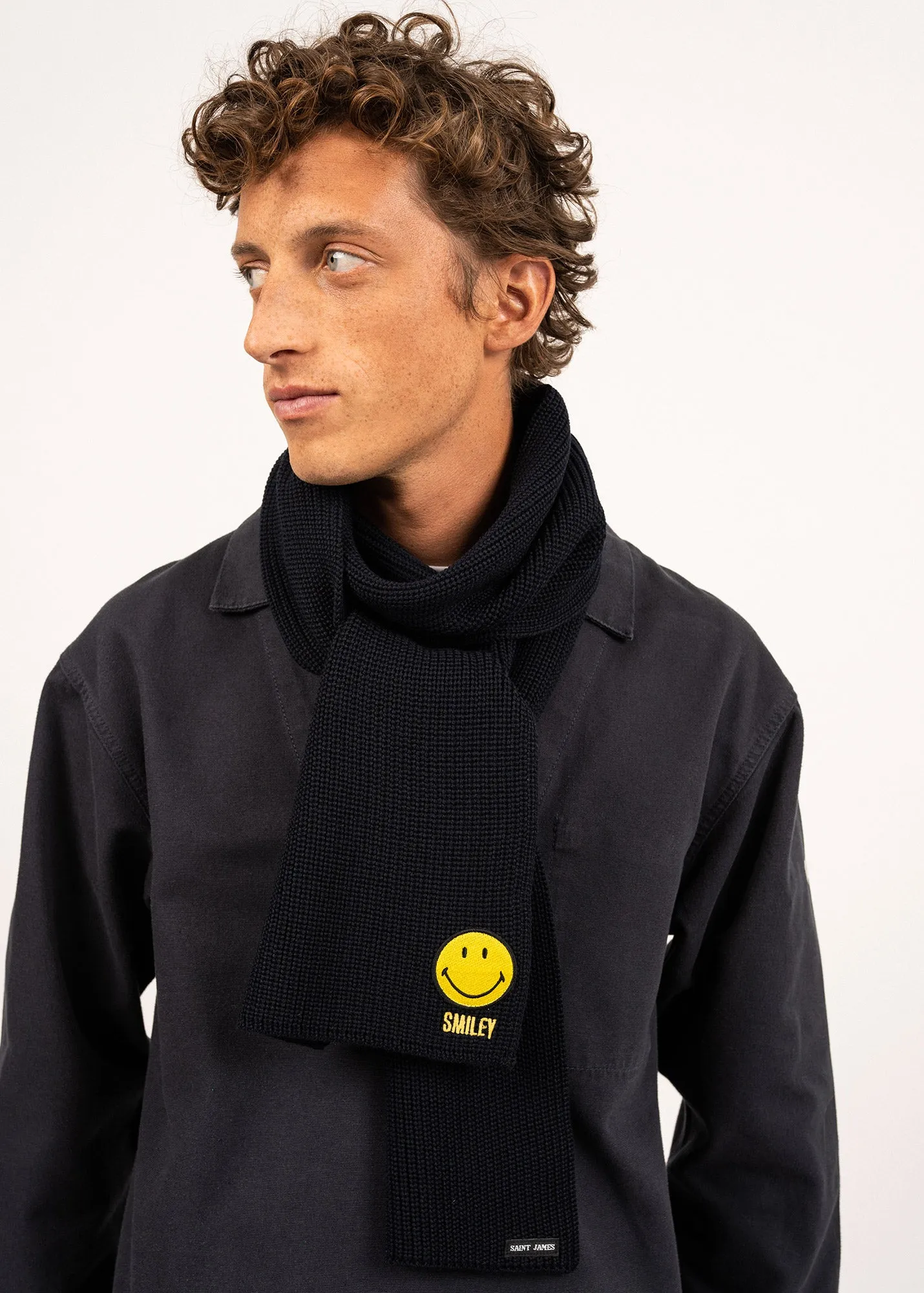 Smiley wool scarf - SAINT JAMES x Smiley (NAVY)