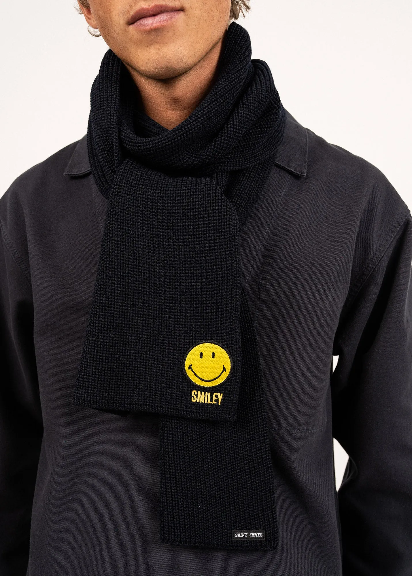 Smiley wool scarf - SAINT JAMES x Smiley (NAVY)