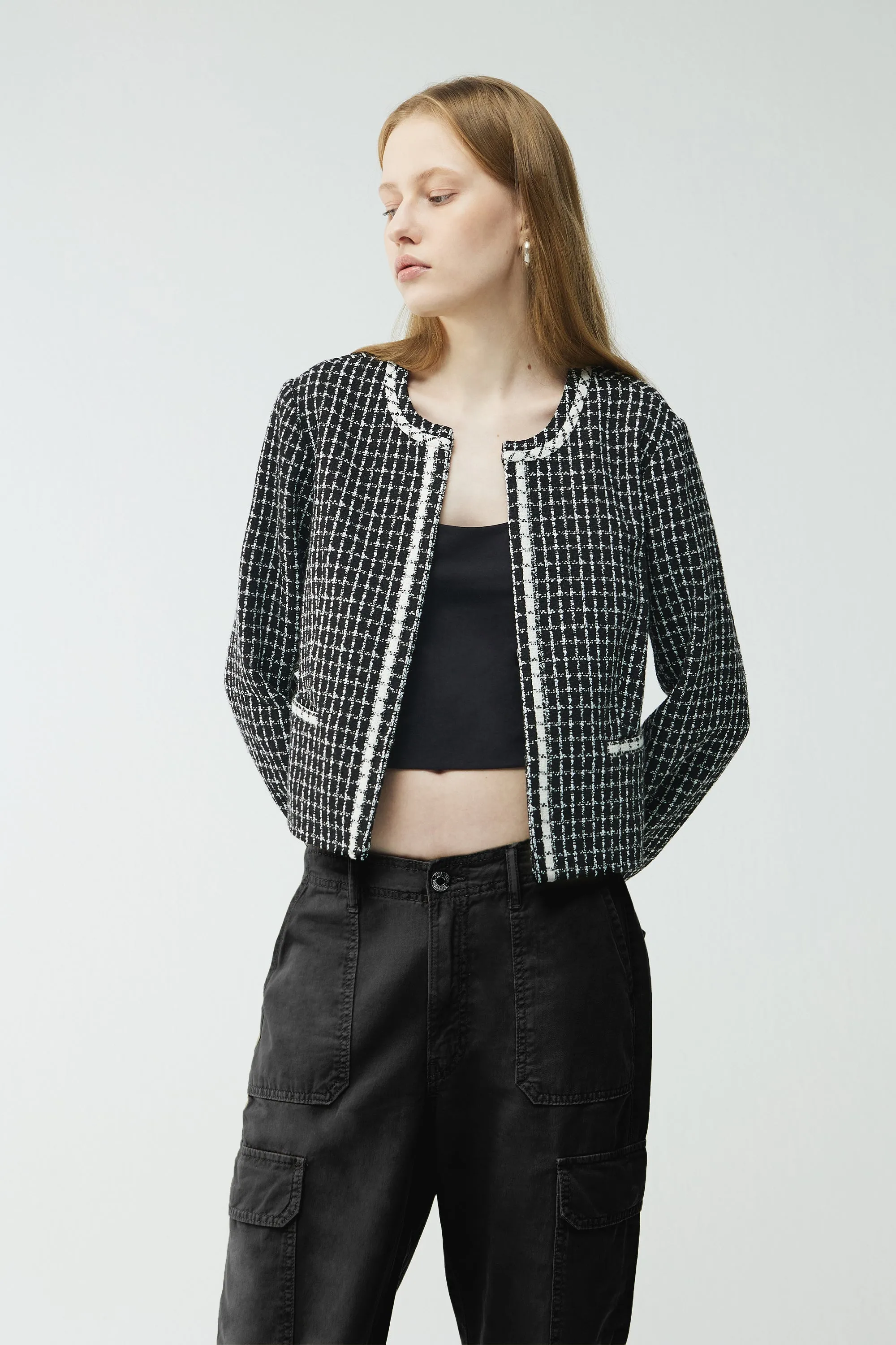 TWEED COLLARLESS BLAZER