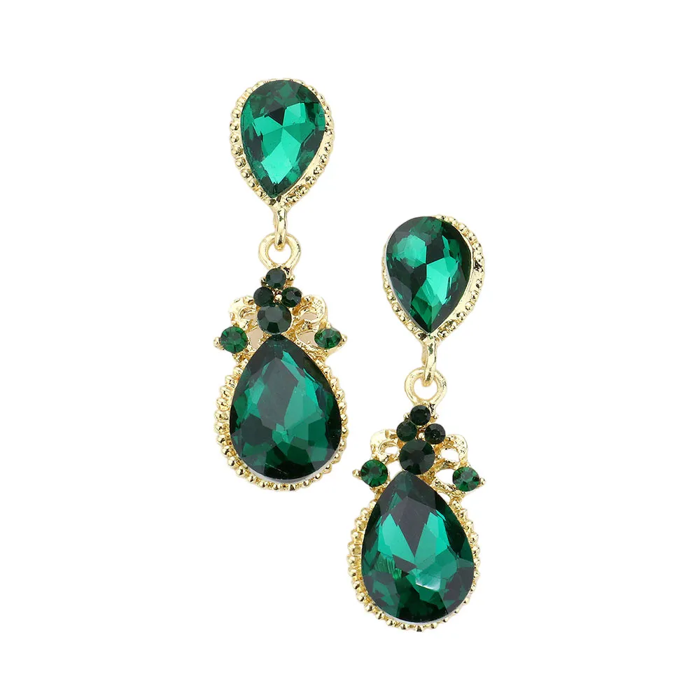 Victorian Teardrop Crystal Rhinestone Evening Earrings