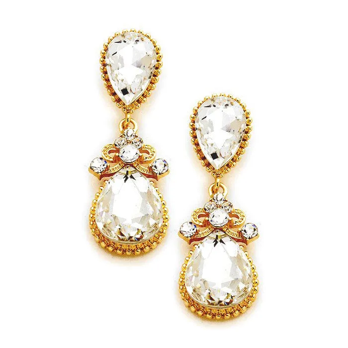 Victorian Teardrop Crystal Rhinestone Evening Earrings